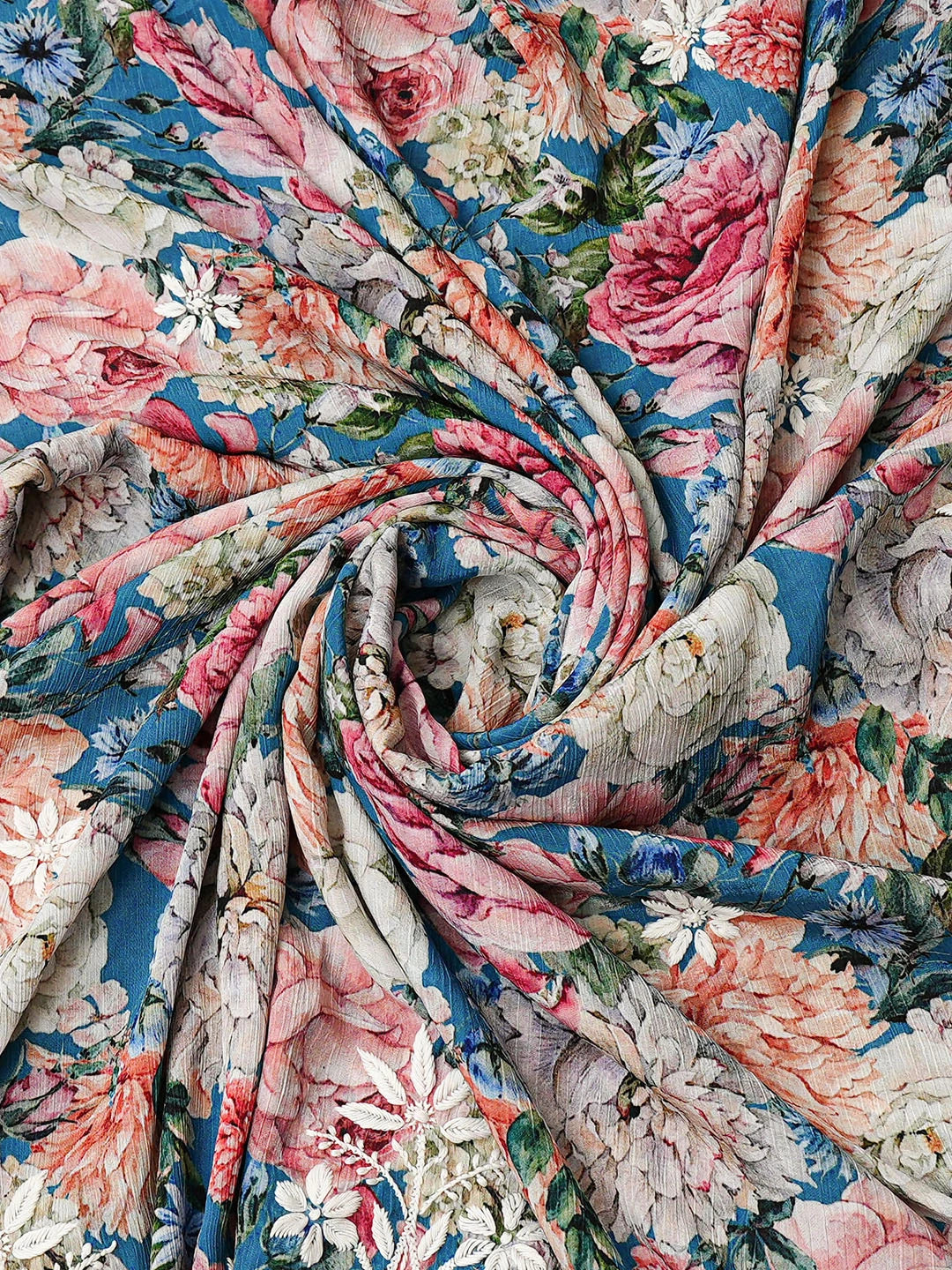 Ada Hand Embroidered Floral Printed Multicolor Crepe Lucknowi Chikankari Unstitched Kurta Dupatta Set 01A722948