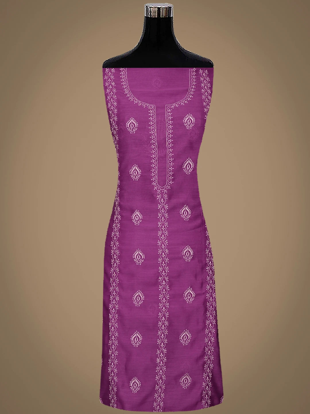 Ada Hand Embroidered Magenta Pure Chanderi Lucknowi Chikankari Unstitched Kurta Dupatta Set 01A858207