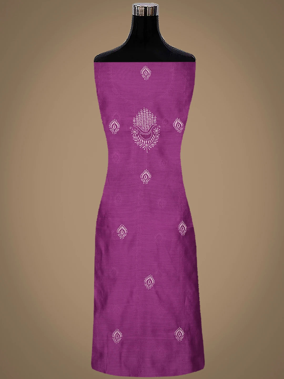 Ada Hand Embroidered Magenta Pure Chanderi Lucknowi Chikankari Unstitched Kurta Dupatta Set 01A858207