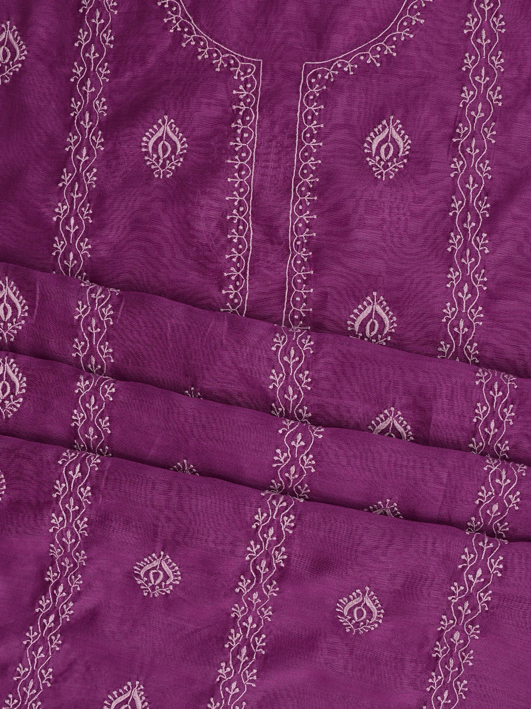 Ada Hand Embroidered Magenta Pure Chanderi Lucknowi Chikankari Unstitched Kurta Dupatta Set 01A858207