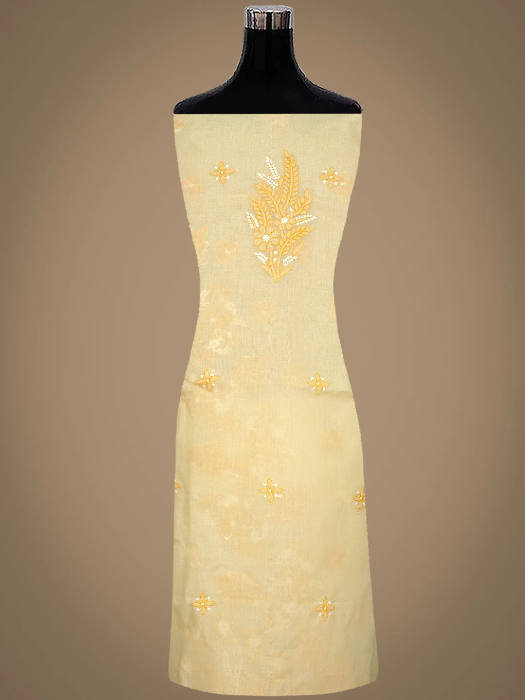 Ada Hand Embroidered Butter Yellow Cotton Lucknowi Chikankari Unstitched Suit Piece 01A863088