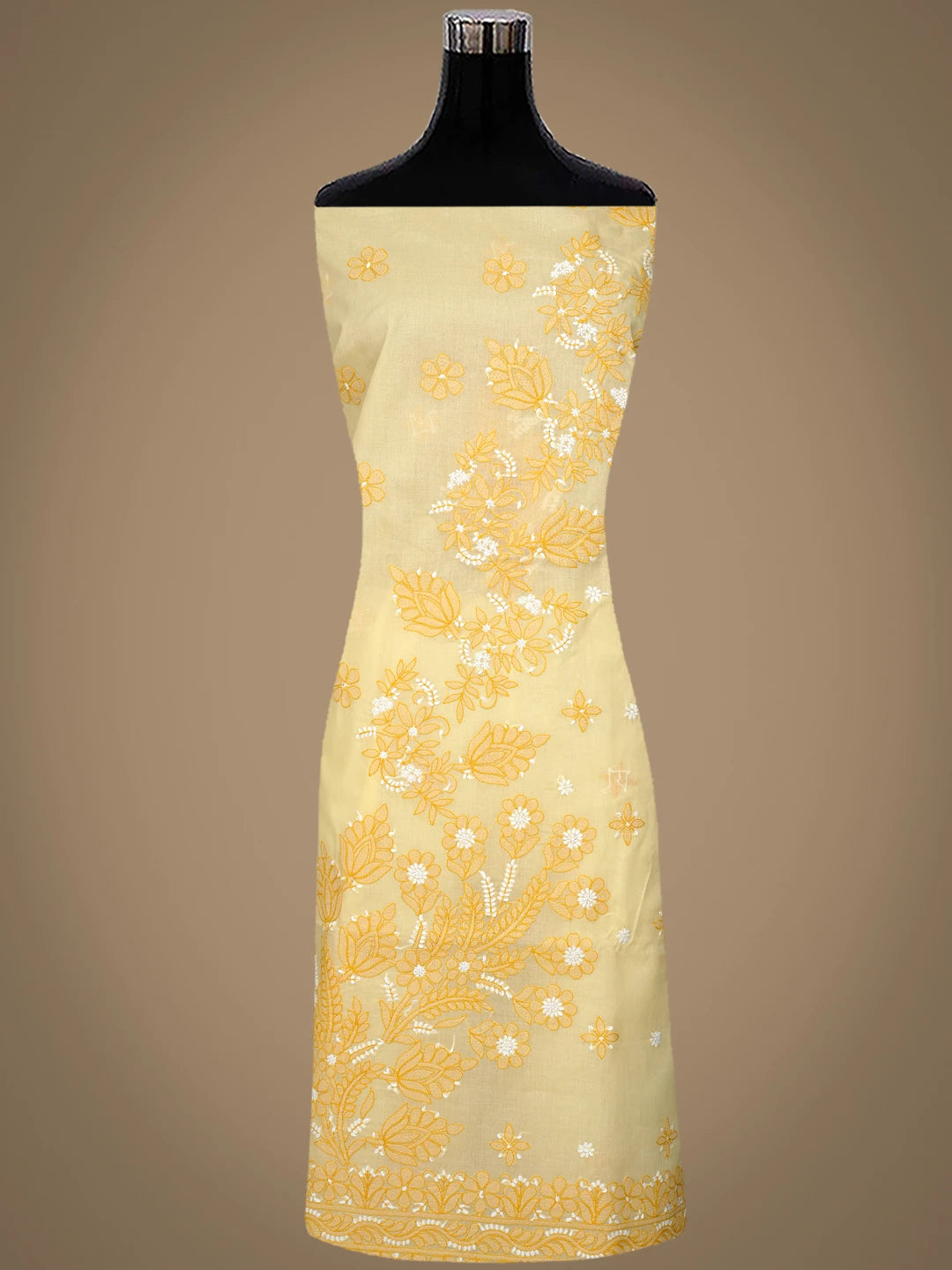 Ada Hand Embroidered Butter Yellow Cotton Lucknowi Chikankari Unstitched Suit Piece 01A863088