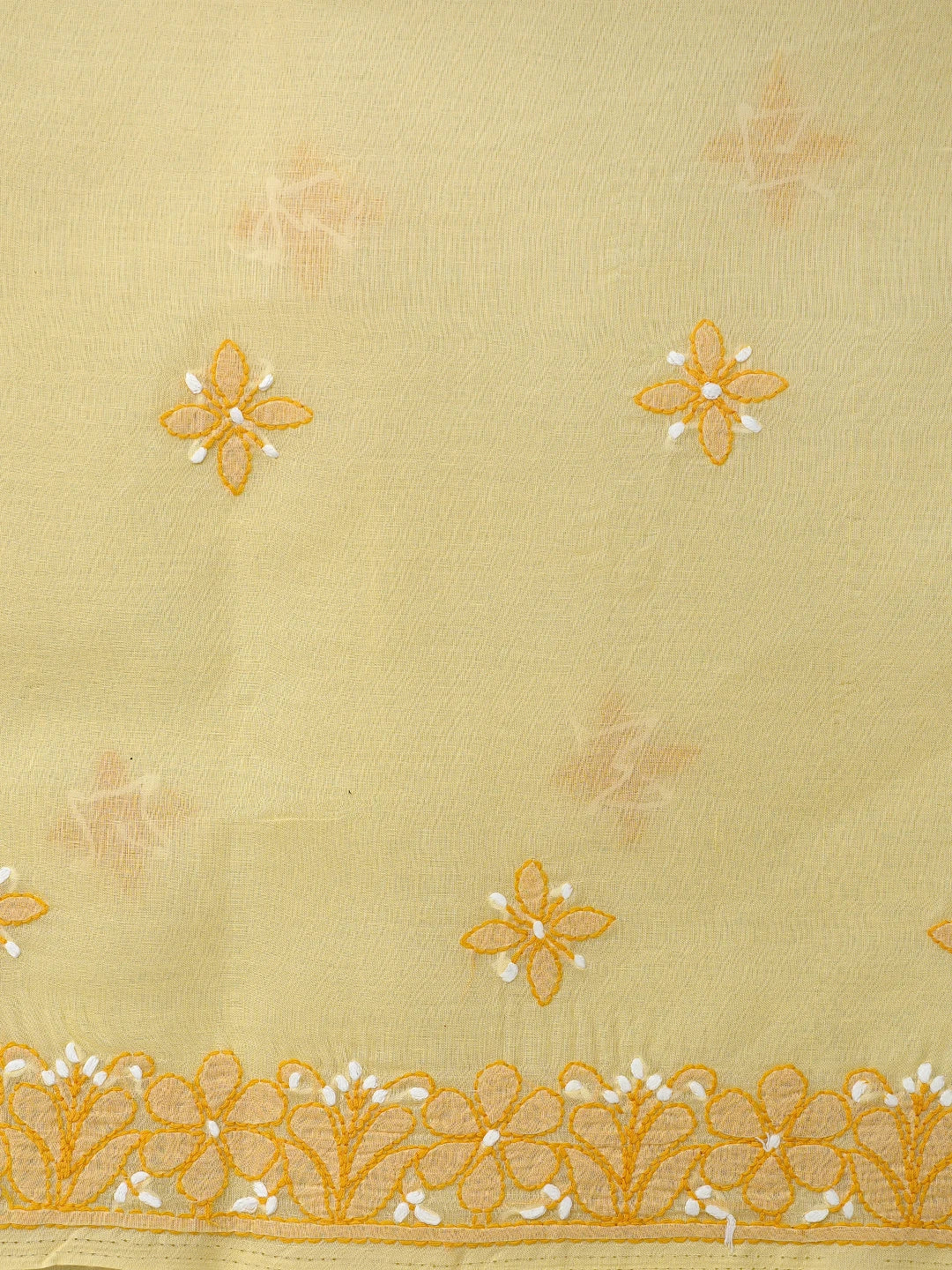 Ada Hand Embroidered Butter Yellow Cotton Lucknowi Chikankari Unstitched Suit Piece 01A863088