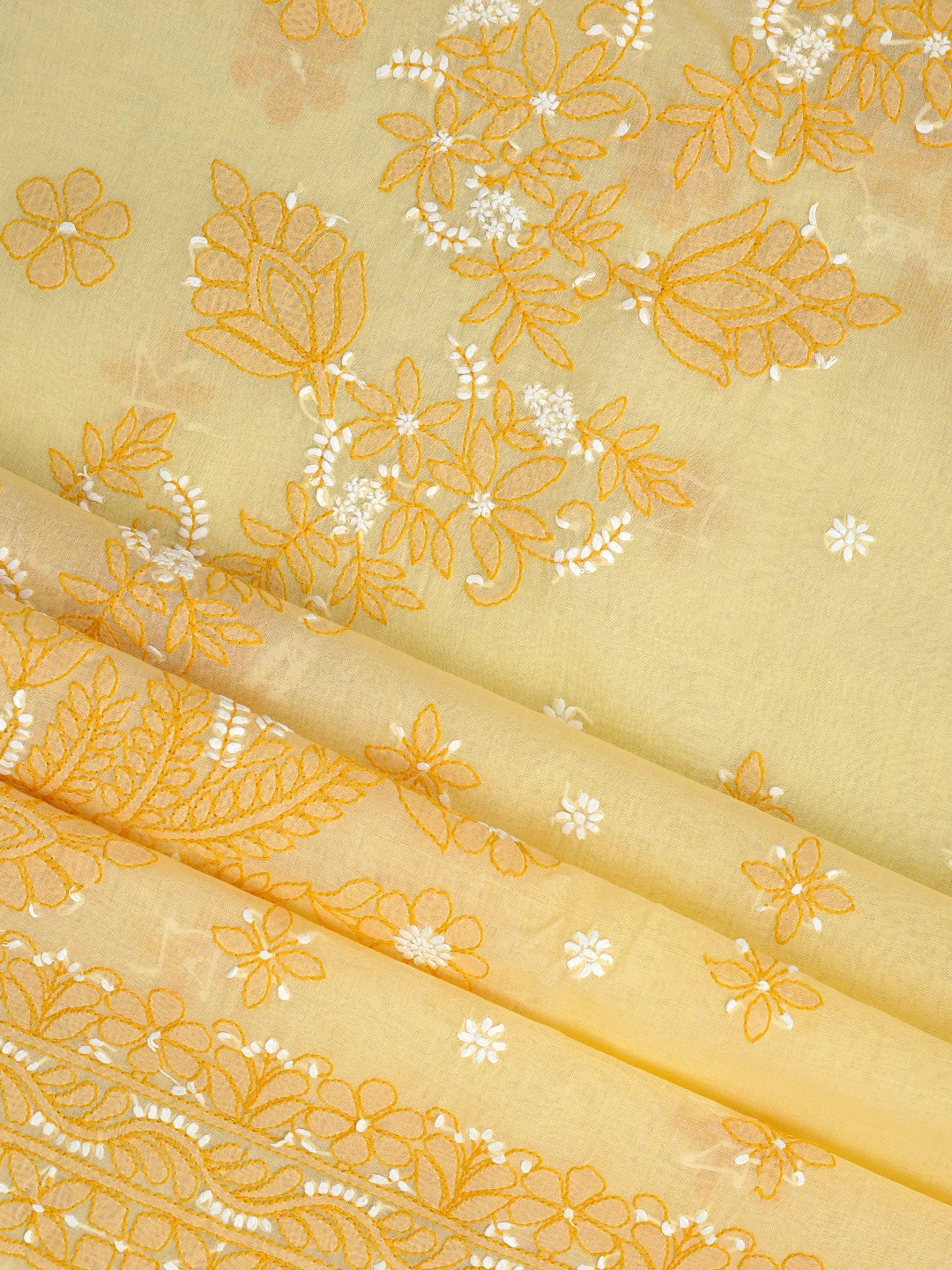 Ada Hand Embroidered Butter Yellow Cotton Lucknowi Chikankari Unstitched Suit Piece 01A863088