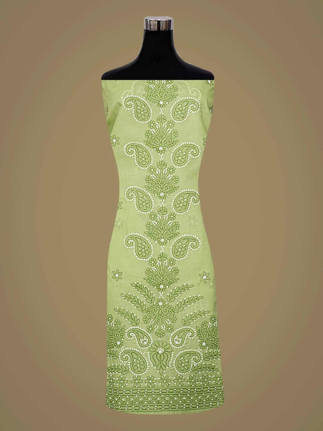 Ada Hand Embroidered Green Cotton Lucknowi Chikankari Unstitched Suit Piece 01A862925