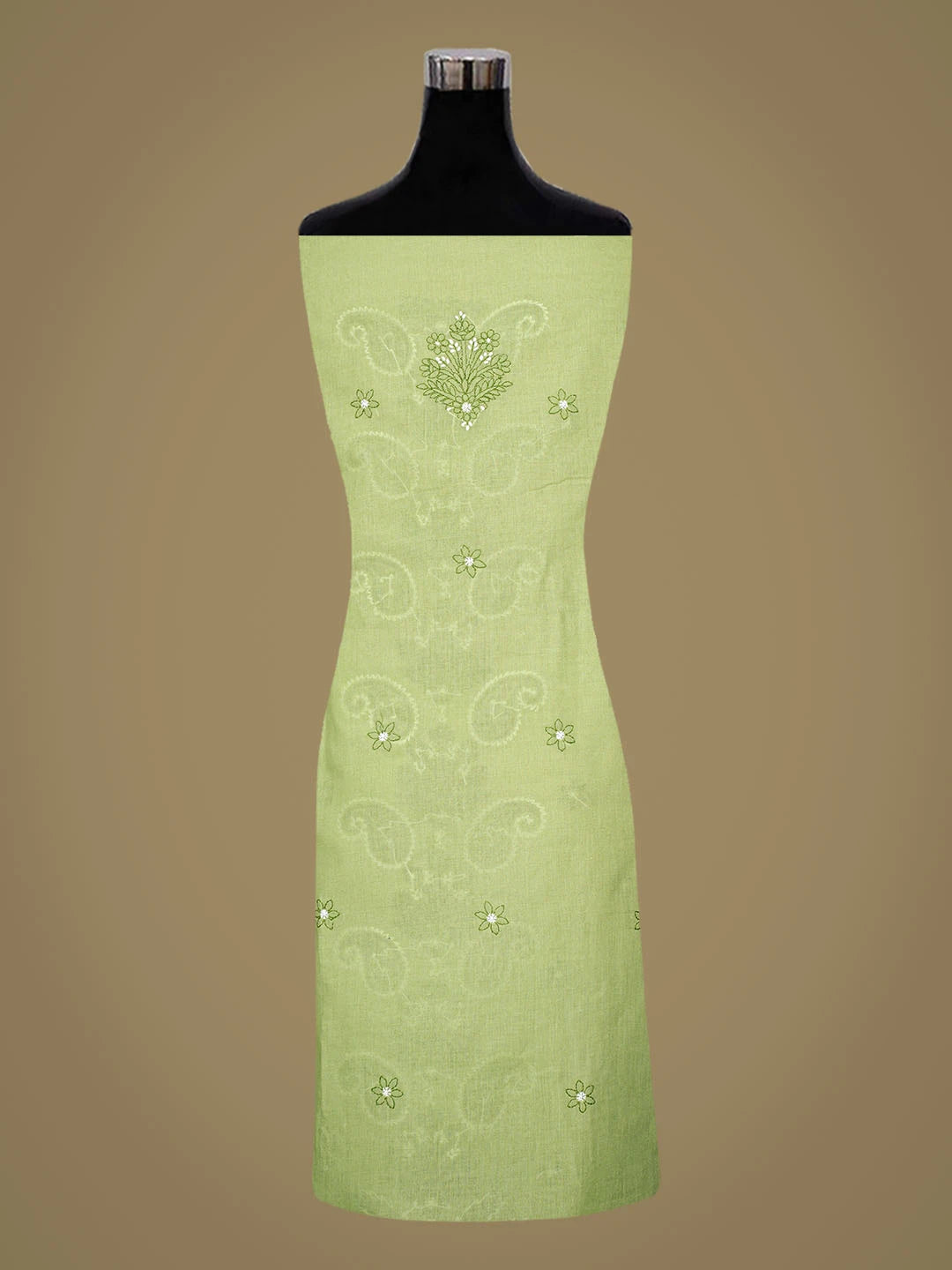 Ada Hand Embroidered Green Cotton Lucknowi Chikankari Unstitched Suit Piece 01A862925