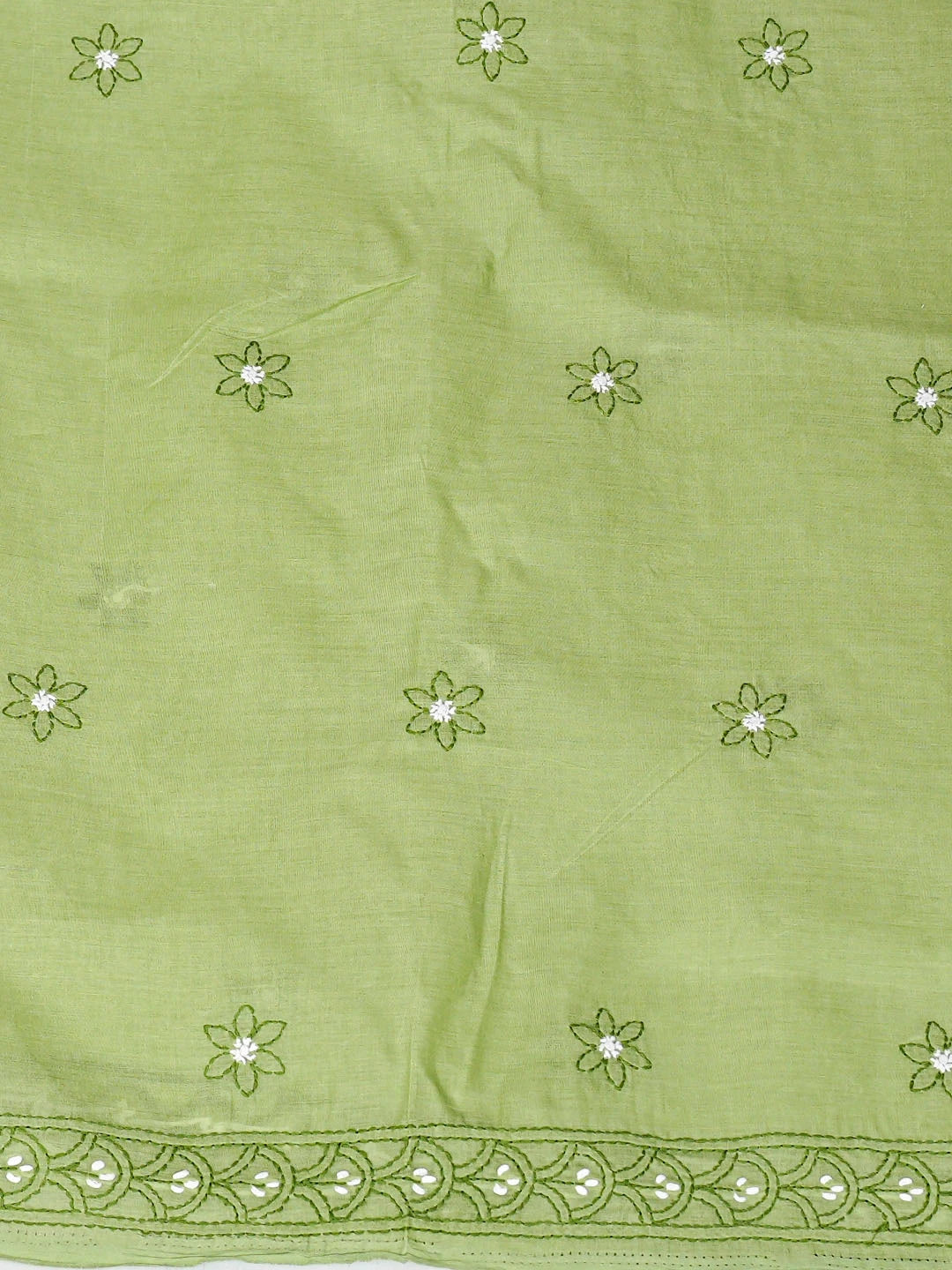 Ada Hand Embroidered Green Cotton Lucknowi Chikankari Unstitched Suit Piece 01A862925