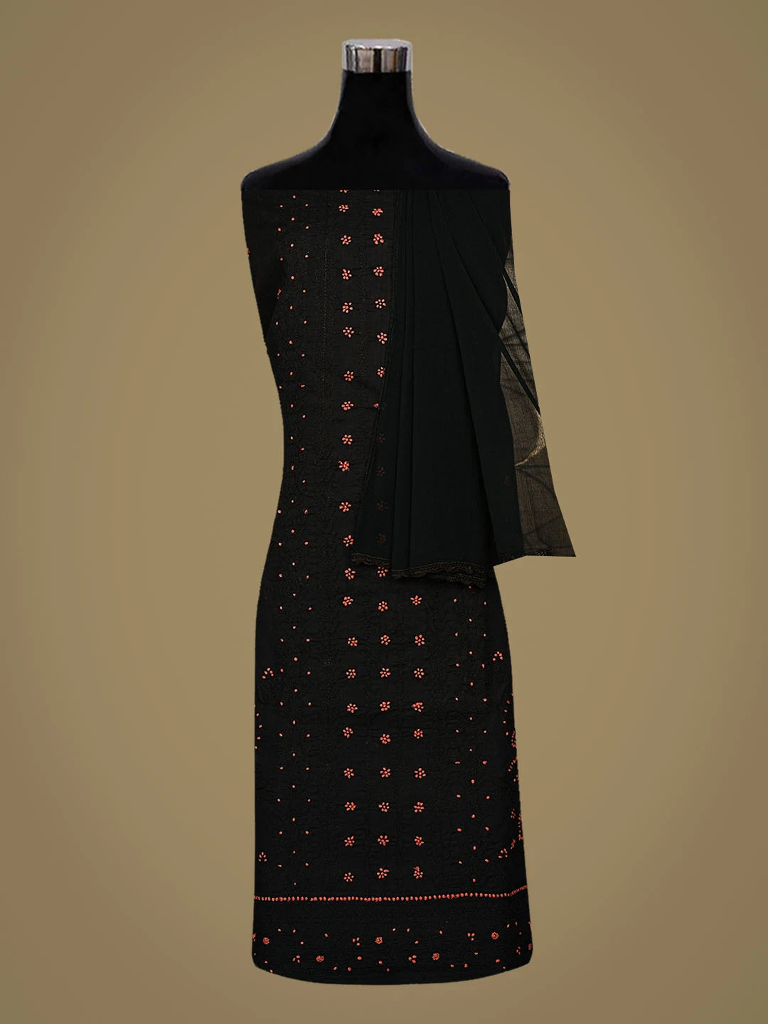 Ada Hand Embroidered Black Cotton Lucknowi Chikankari Unstitched Suit Piece 01A863046