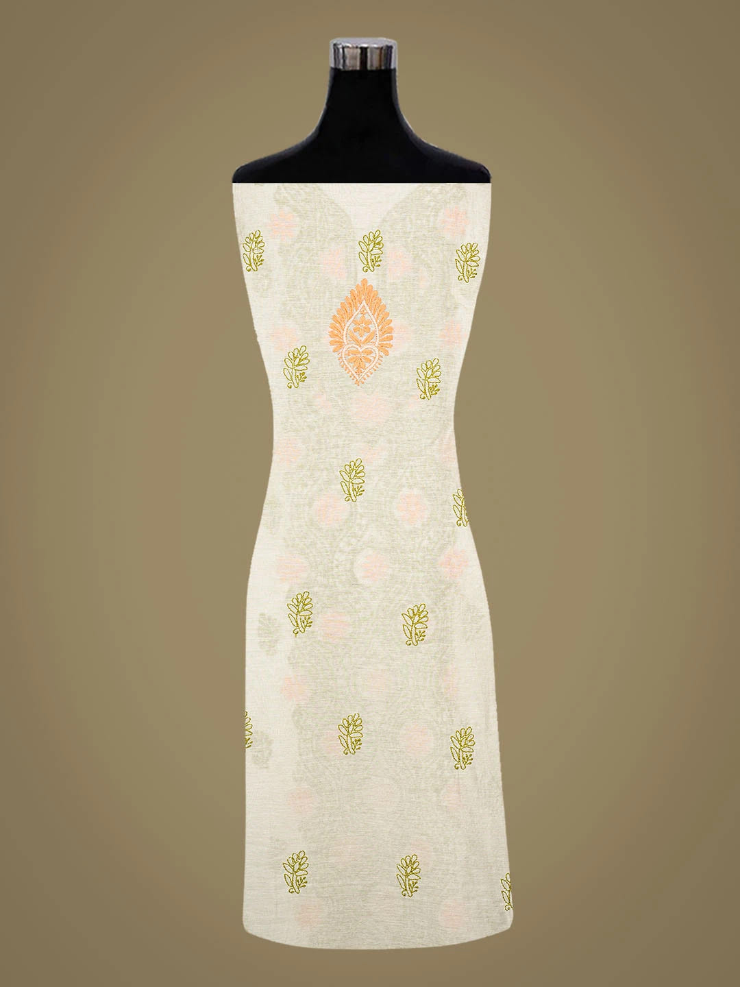 Ada Hand Embroidered White Chanderi Lucknowi Chikankari Unstitched Kurta Dupatta Set 01A862906