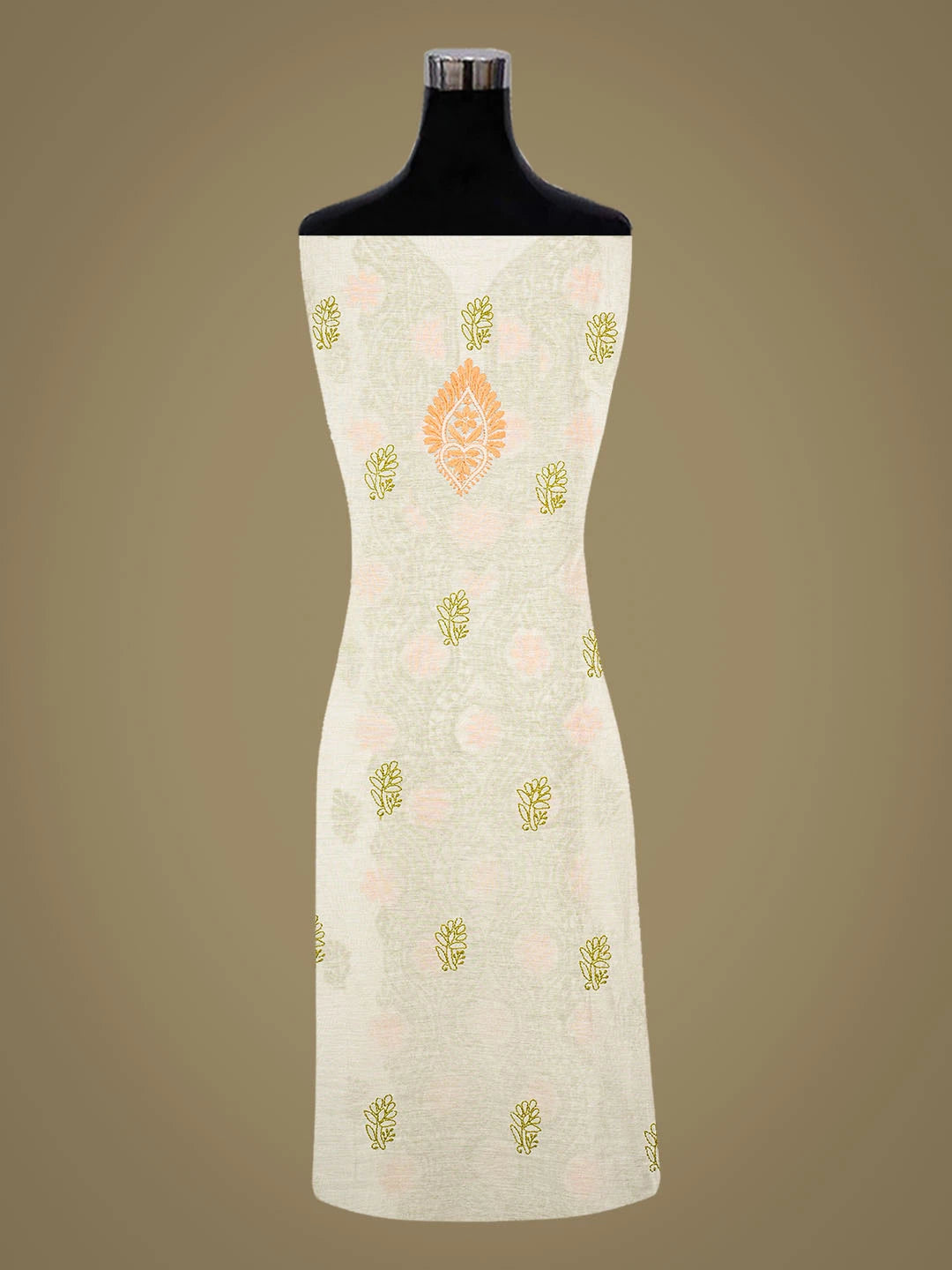 Ada Hand Embroidered White Chanderi Lucknowi Chikankari Unstitched Kurta Dupatta Set 01A862906