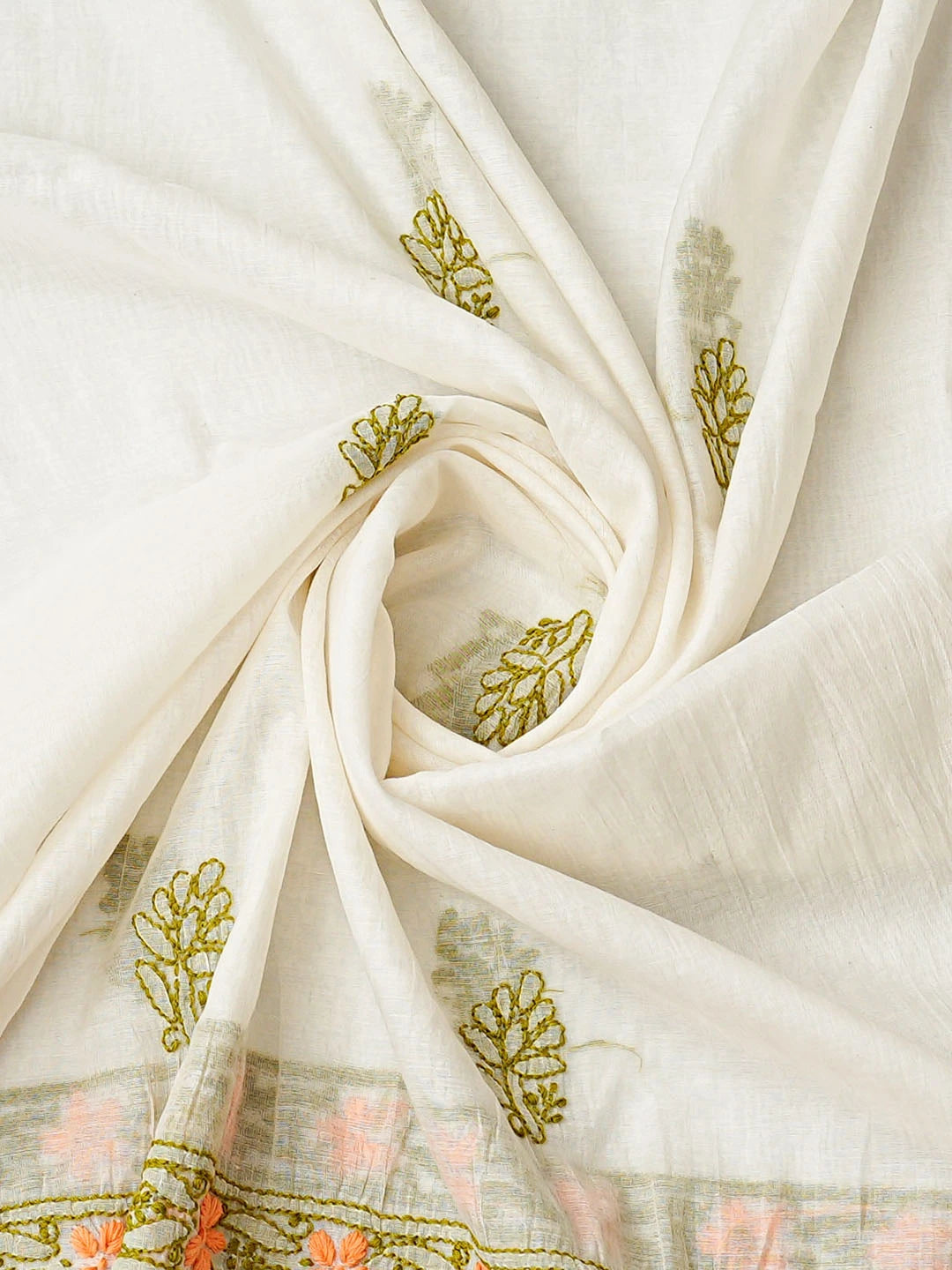 Ada Hand Embroidered White Chanderi Lucknowi Chikankari Unstitched Kurta Dupatta Set 01A862906