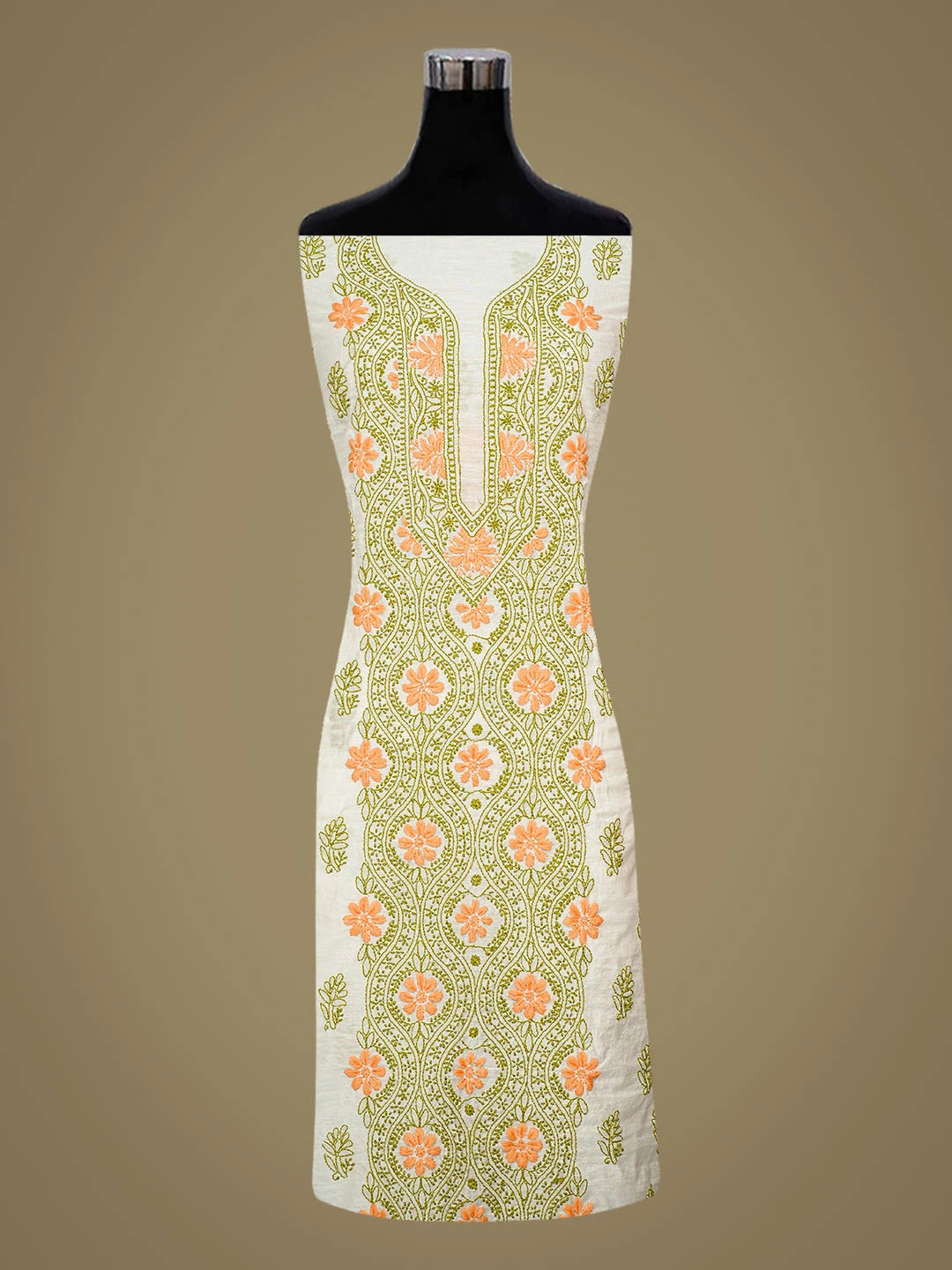 Ada Hand Embroidered White Chanderi Lucknowi Chikankari Unstitched Kurta Dupatta Set 01A862906