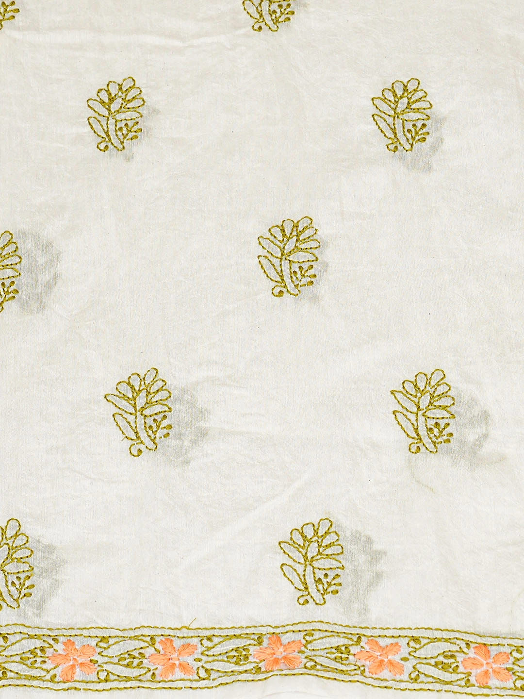Ada Hand Embroidered White Chanderi Lucknowi Chikankari Unstitched Kurta Dupatta Set 01A862906