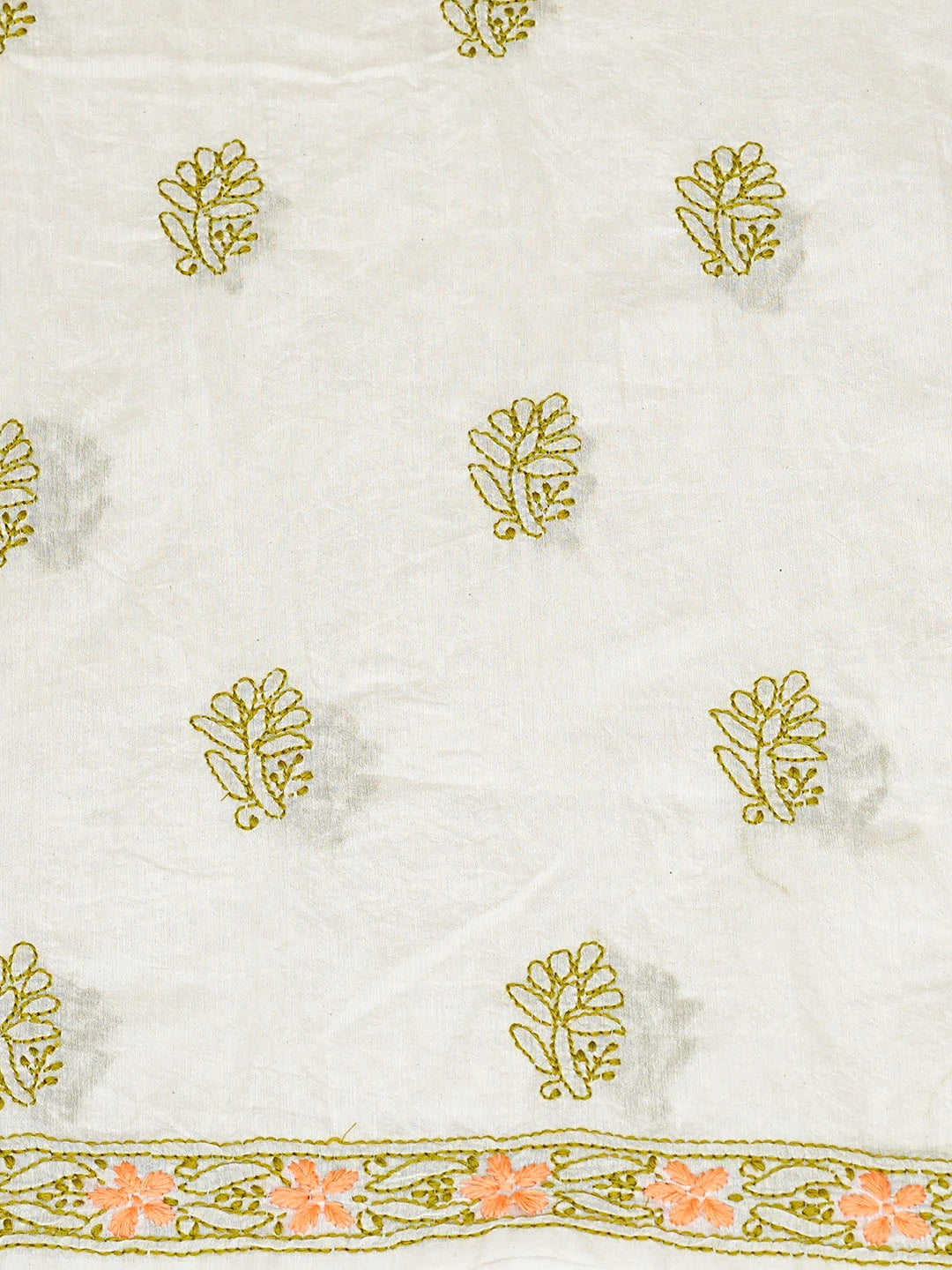 Ada Hand Embroidered White Chanderi Lucknowi Chikankari Unstitched Kurta Dupatta Set 01A862906