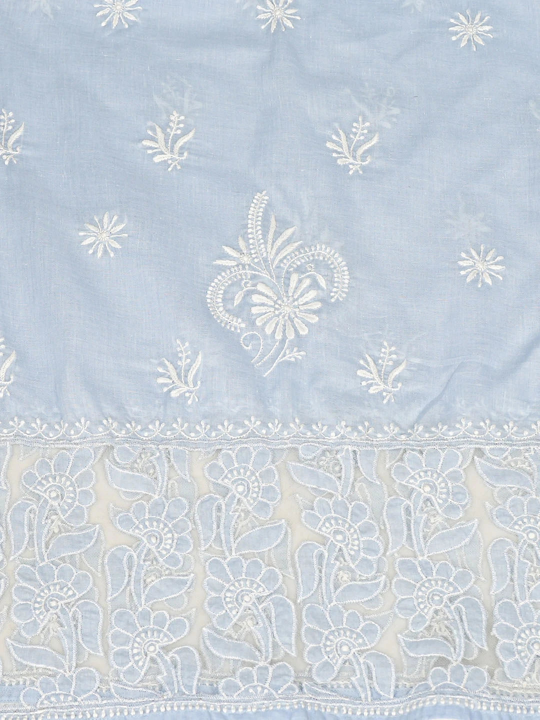 Ada Hand Embroidered Sky Blue Cotton Lucknowi Chikankari Semi-Stitched Kurta Dupatta Set 01A862897