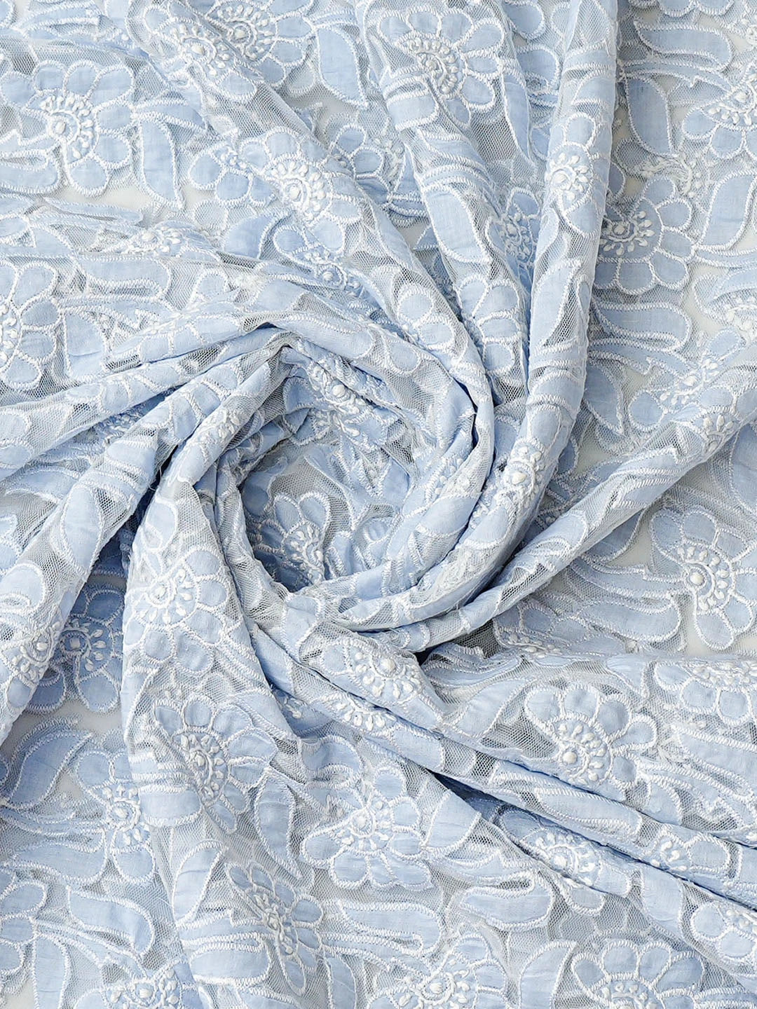 Ada Hand Embroidered Sky Blue Cotton Lucknowi Chikankari Semi-Stitched Kurta Dupatta Set 01A862897