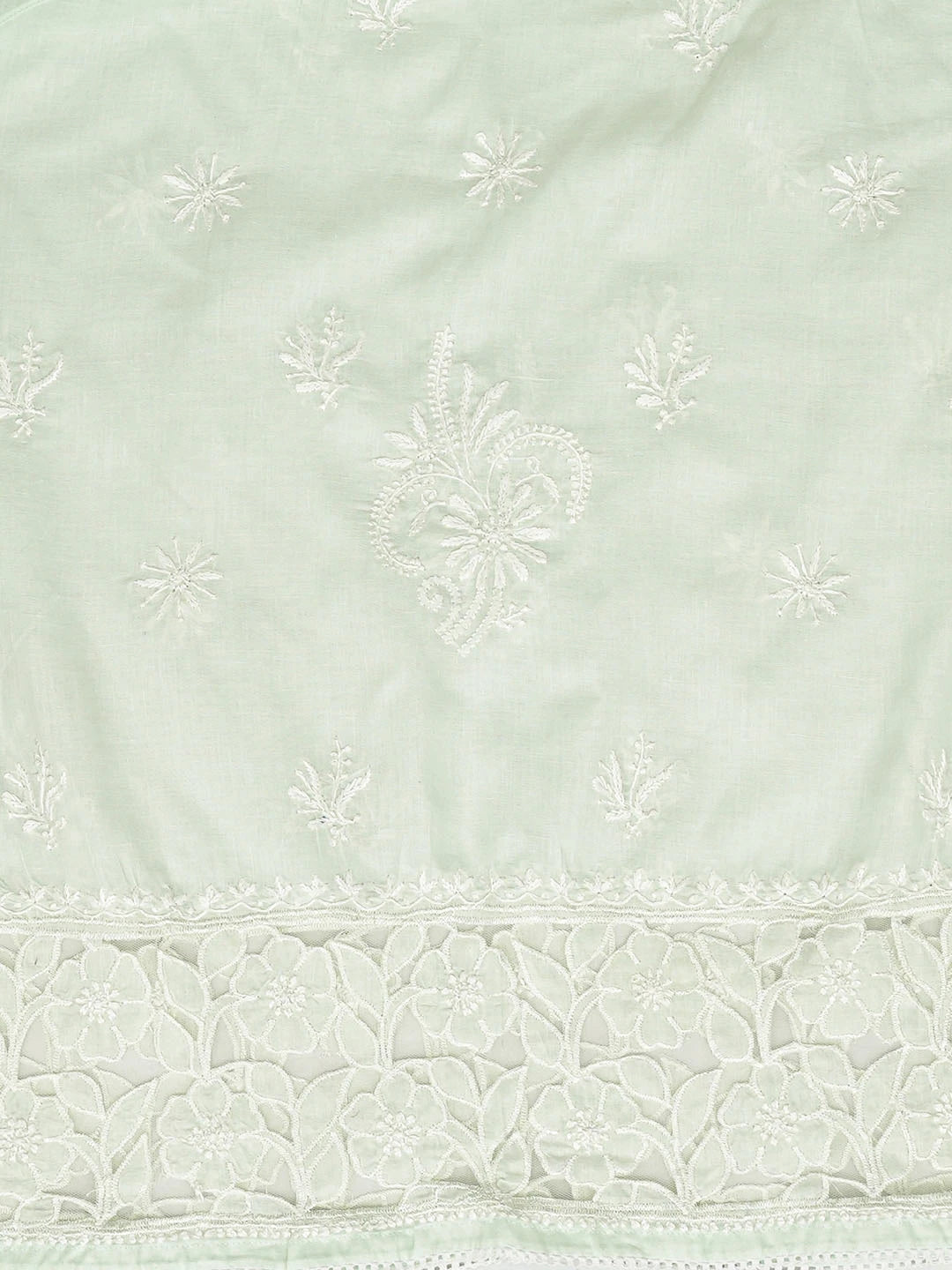 Ada Hand Embroidered Sea Green Cotton Lucknowi Chikankari Semi-Stitched Kurta Dupatta Set 01A862890