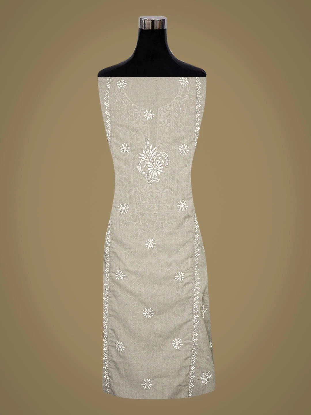 Ada Hand Embroidered Grey Cotton Lucknowi Chikankari Semi-Stitched Kurta Dupatta Set 01A862895