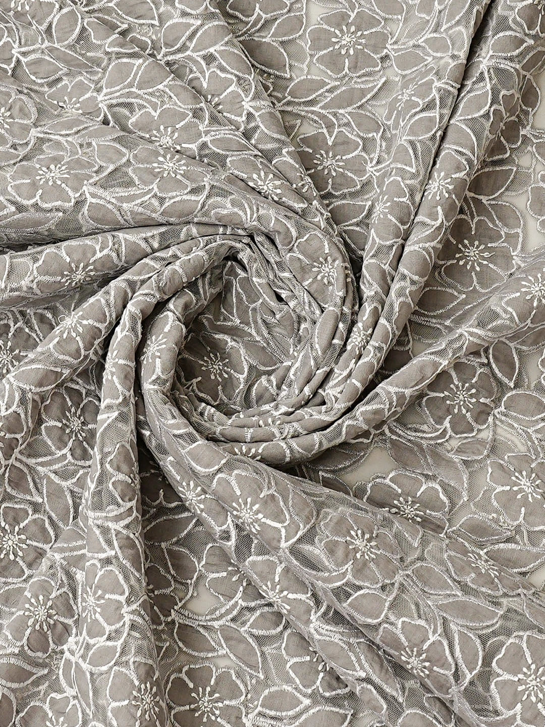 Ada Hand Embroidered Grey Cotton Lucknowi Chikankari Semi-Stitched Kurta Dupatta Set 01A862895