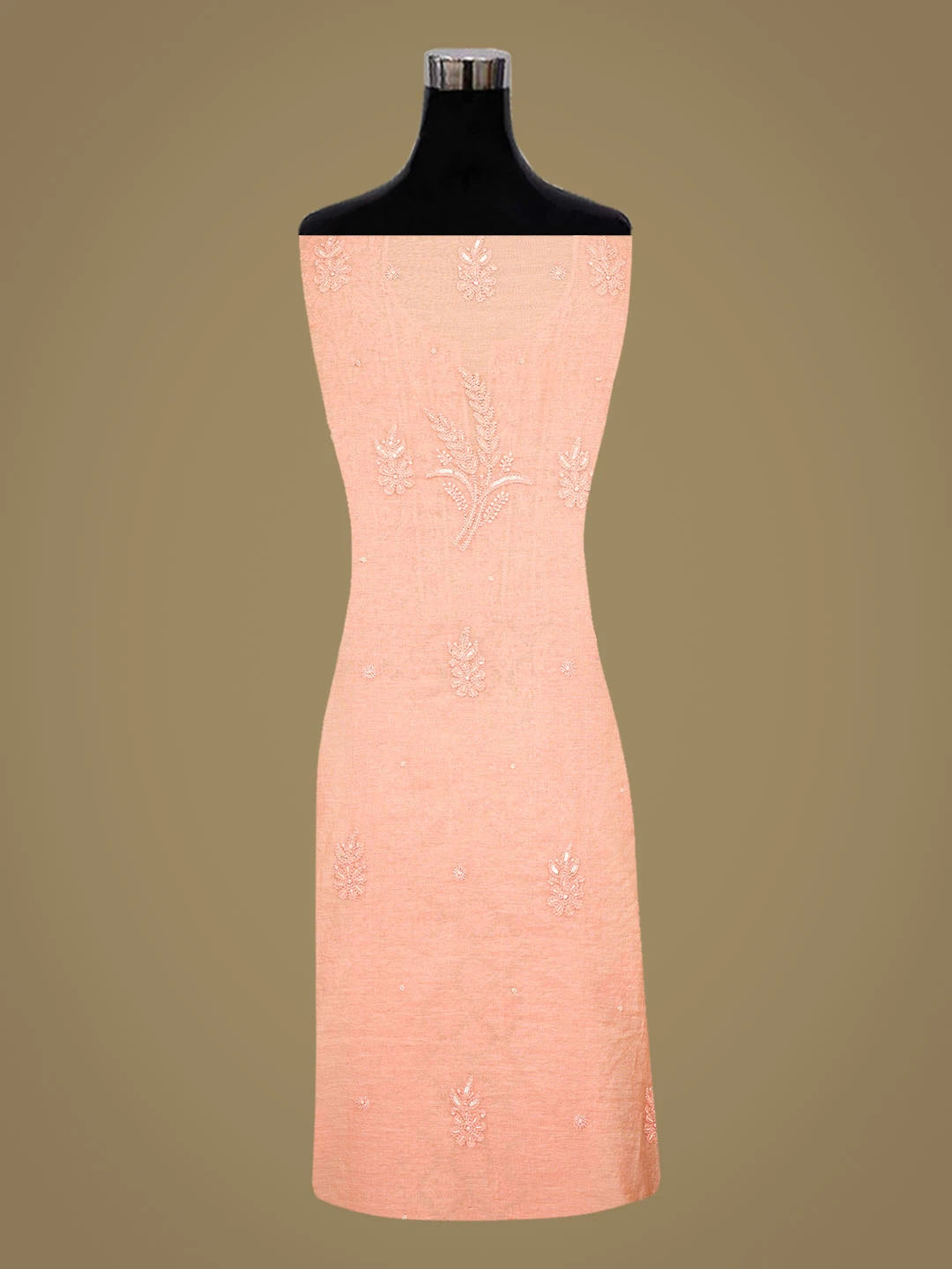 Ada Hand Embroidered Peach Chanderi Lucknowi Chikankari Unstitched Kurta Dupatta Set With Cutdana Work 01A787498