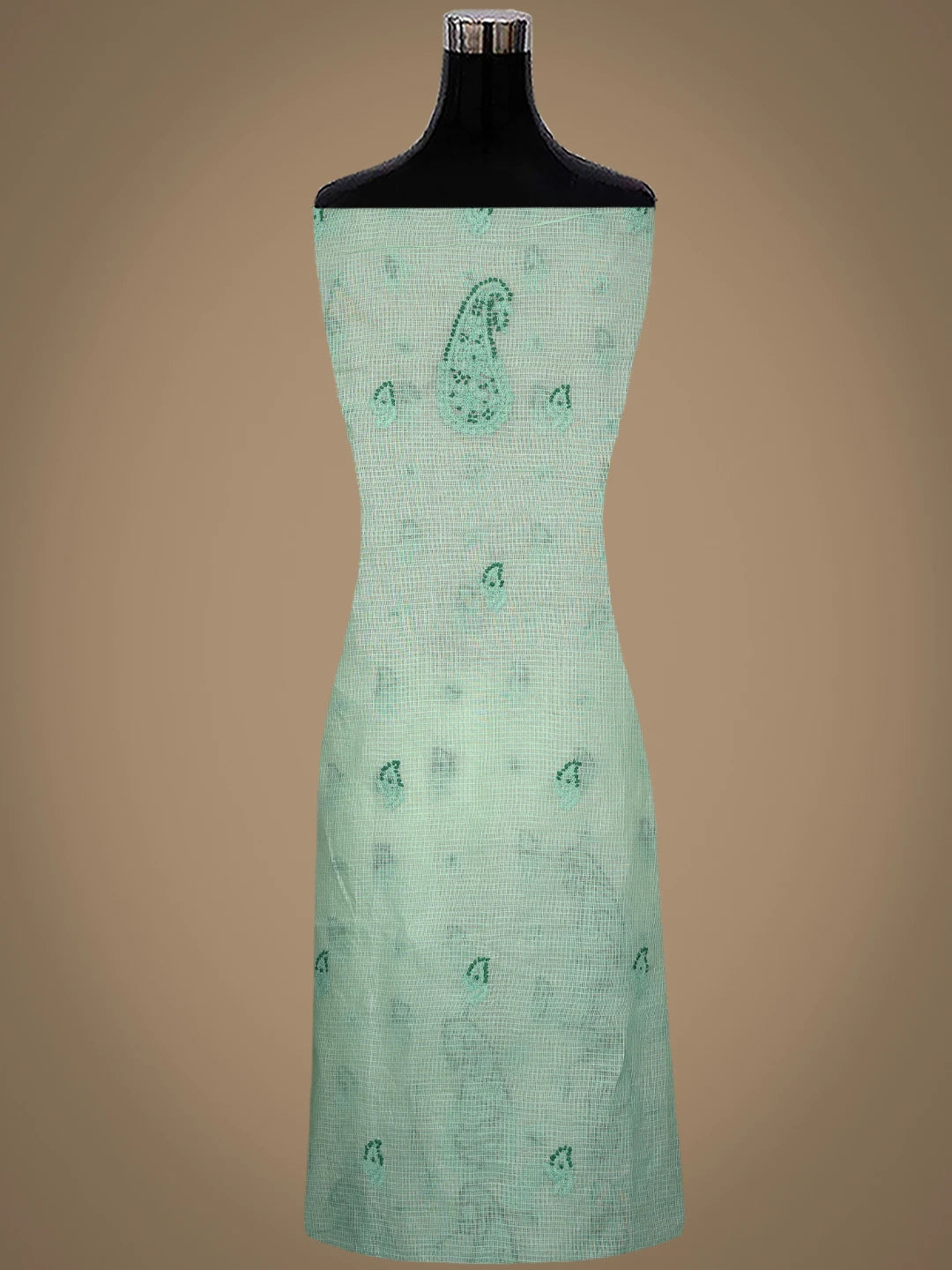 Ada Hand Embroidered Light Green Kota Lucknowi Chikankari Unstitched Kurta Dupatta Set 01A494571