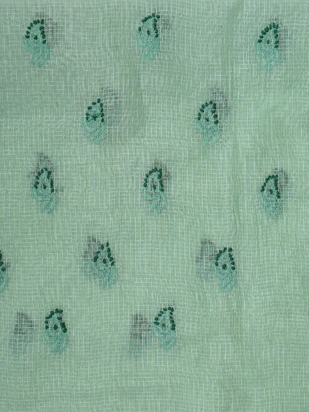 Ada Hand Embroidered Light Green Kota Lucknowi Chikankari Unstitched Kurta Dupatta Set 01A494571