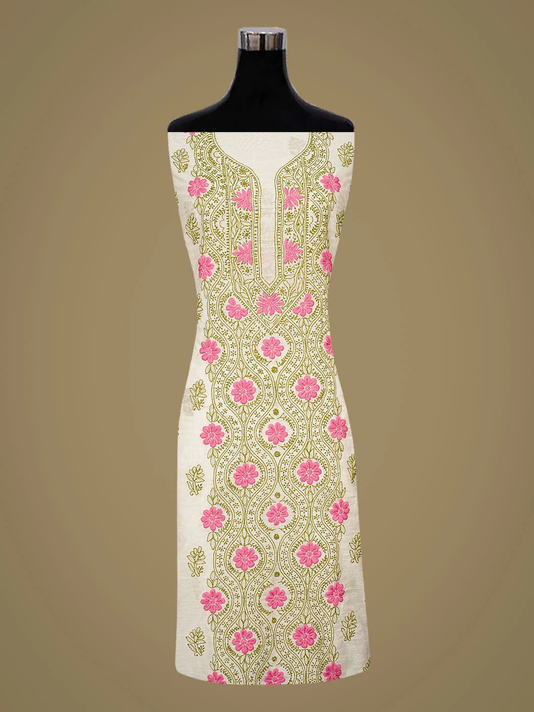Ada Hand Embroidered White Chanderi Lucknowi Chikankari Unstitched Kurta Dupatta Set 01A862905