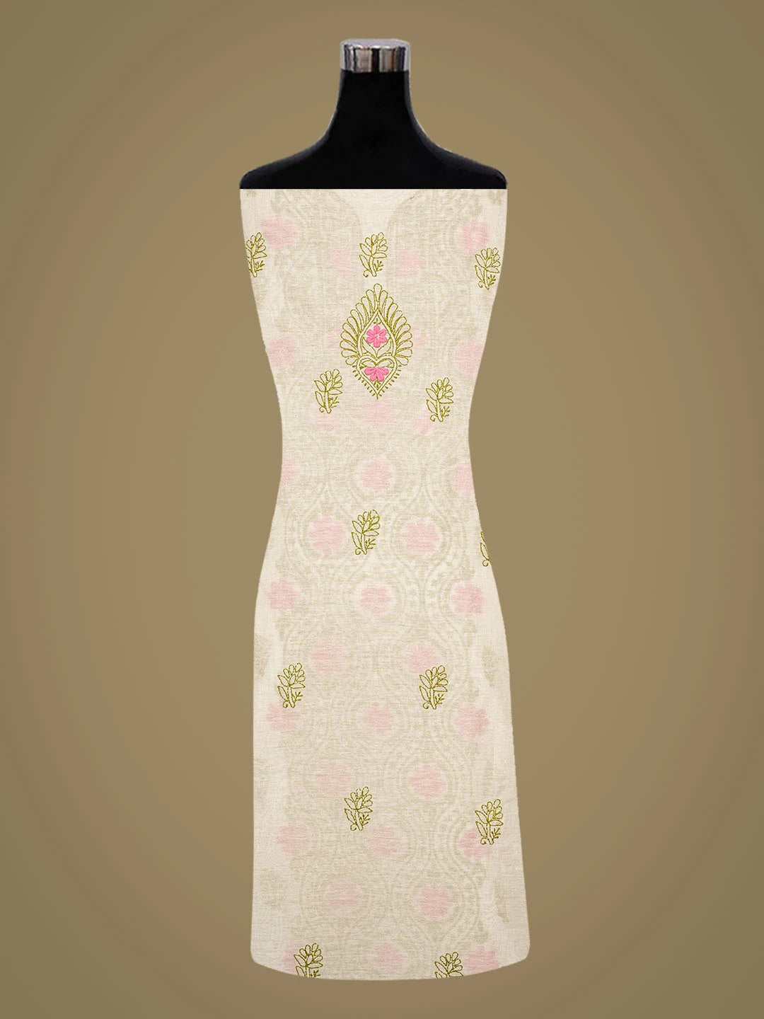 Ada Hand Embroidered White Chanderi Lucknowi Chikankari Unstitched Kurta Dupatta Set 01A862905