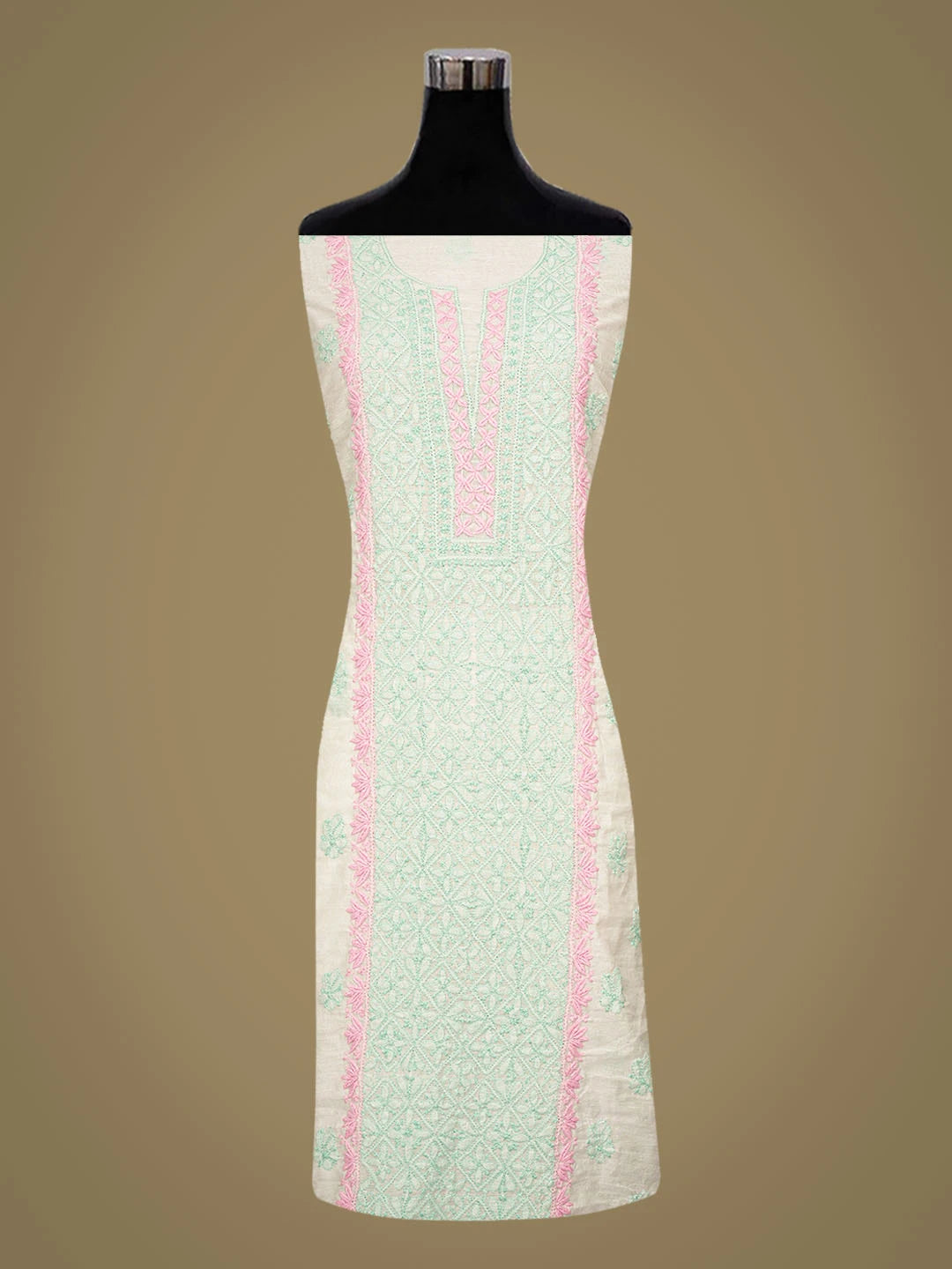 Ada Hand Embroidered White Chanderi Lucknowi Chikankari Unstitched Kurta Dupatta Set 01A862901
