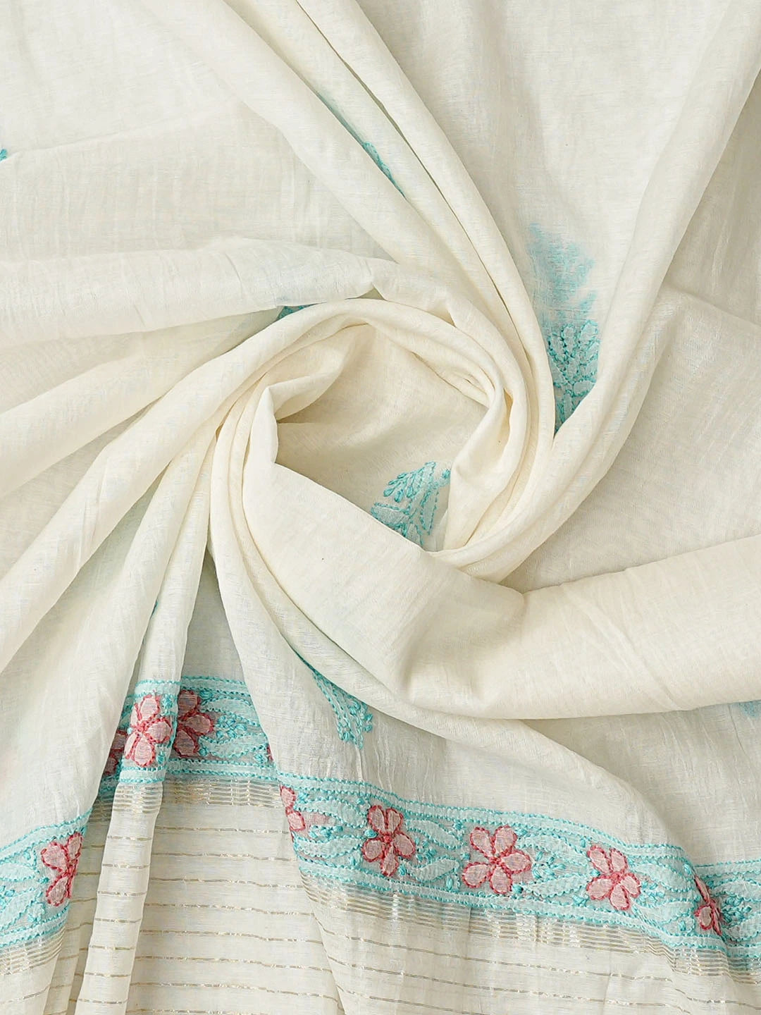 Ada Hand Embroidered White Chanderi Lucknowi Chikankari Unstitched Kurta Dupatta Set 01A862902