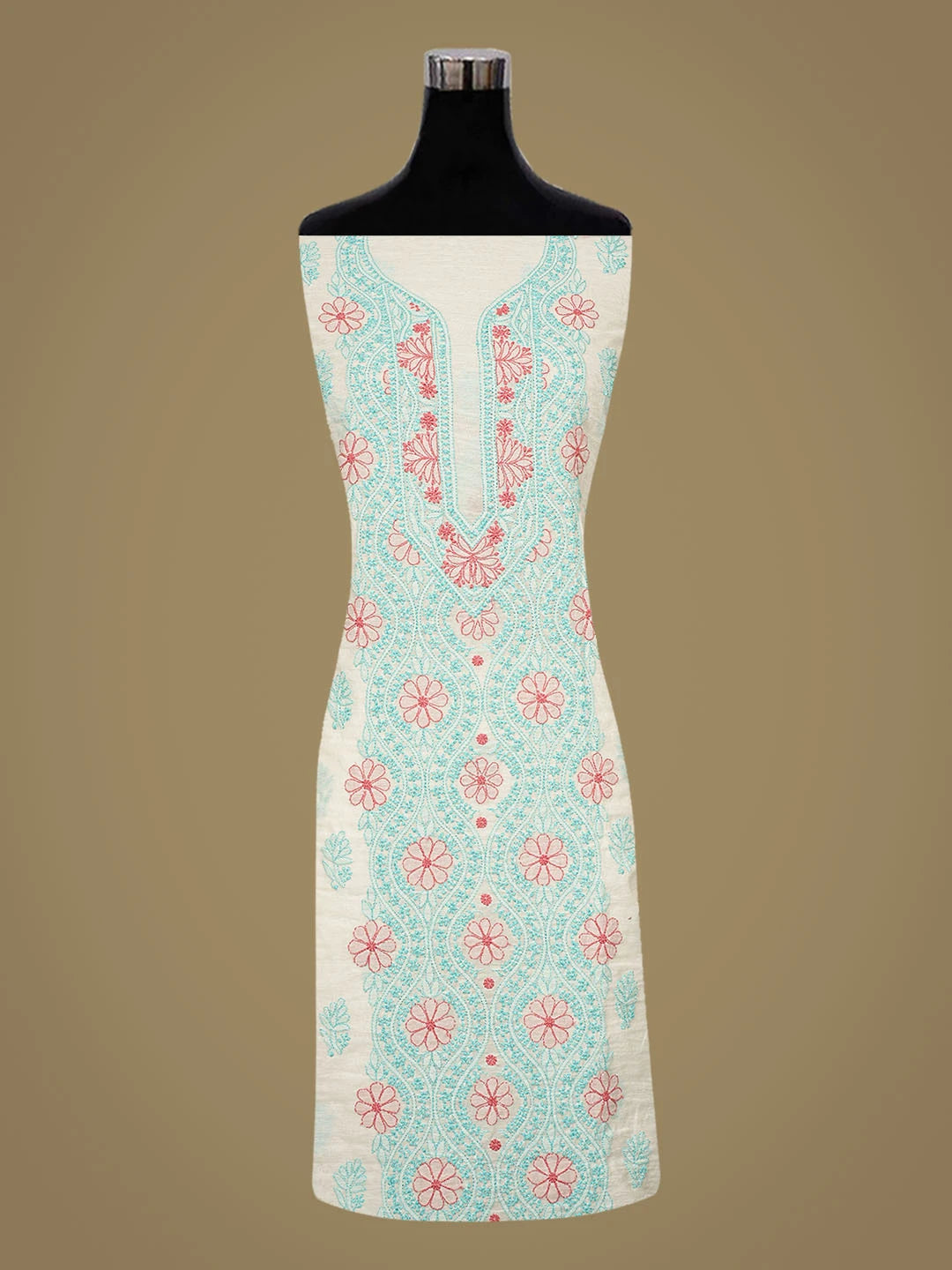 Ada Hand Embroidered White Chanderi Lucknowi Chikankari Unstitched Kurta Dupatta Set 01A862902