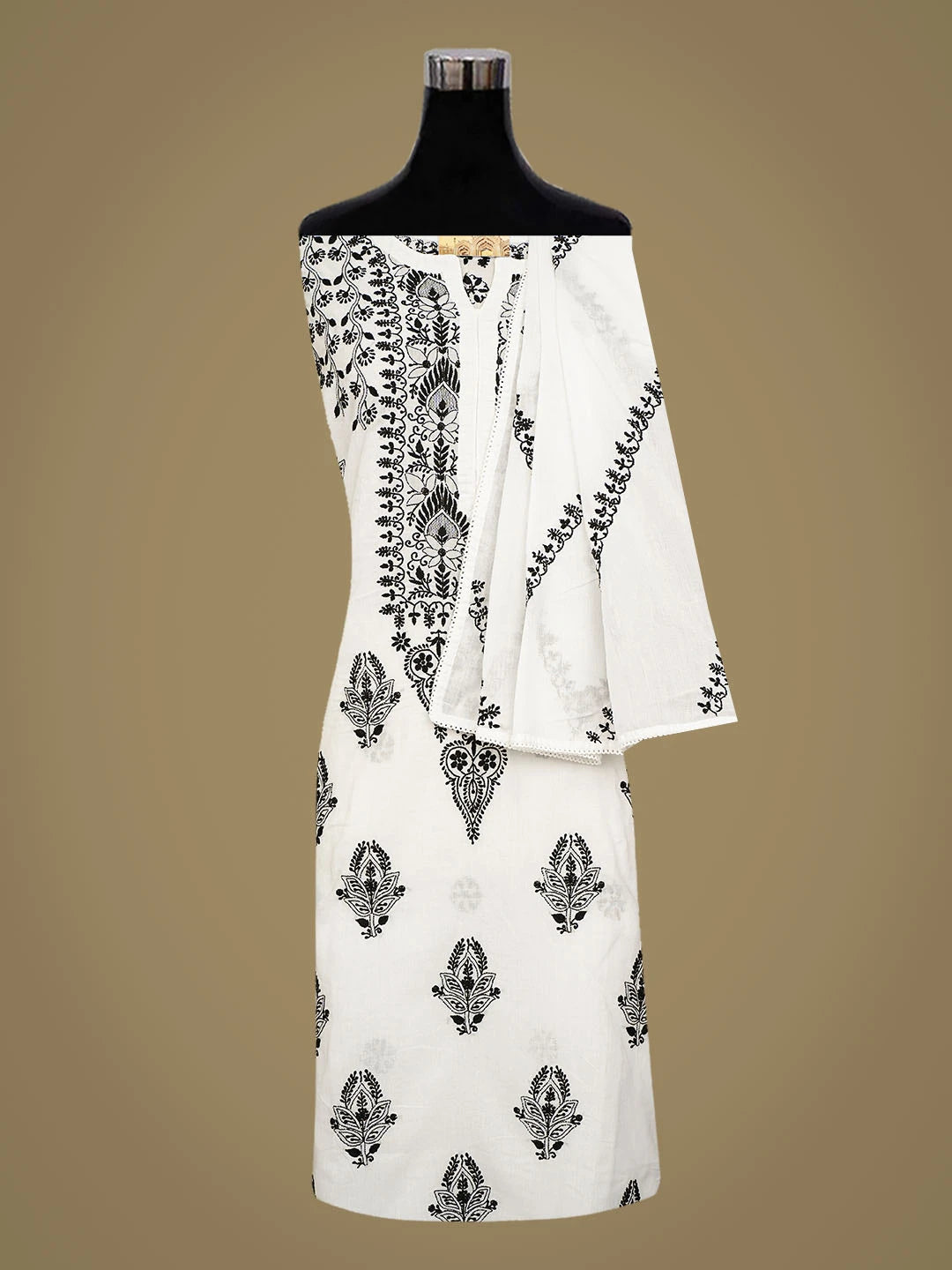 Ada Hand Embroidered White Cotton Lucknowi Chikankari Semi-Stitched Kurta Dupatta Set 01A832333