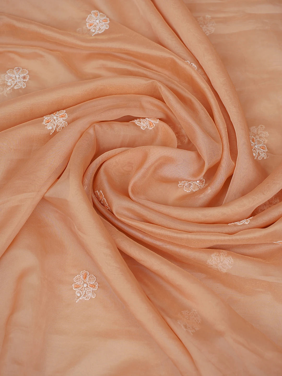 Ada Hand Embroidered Fresh Peach Organza Lucknowi Chikankari Unstitched Kurta Dupatta Set With Sequinned Work 01A737544