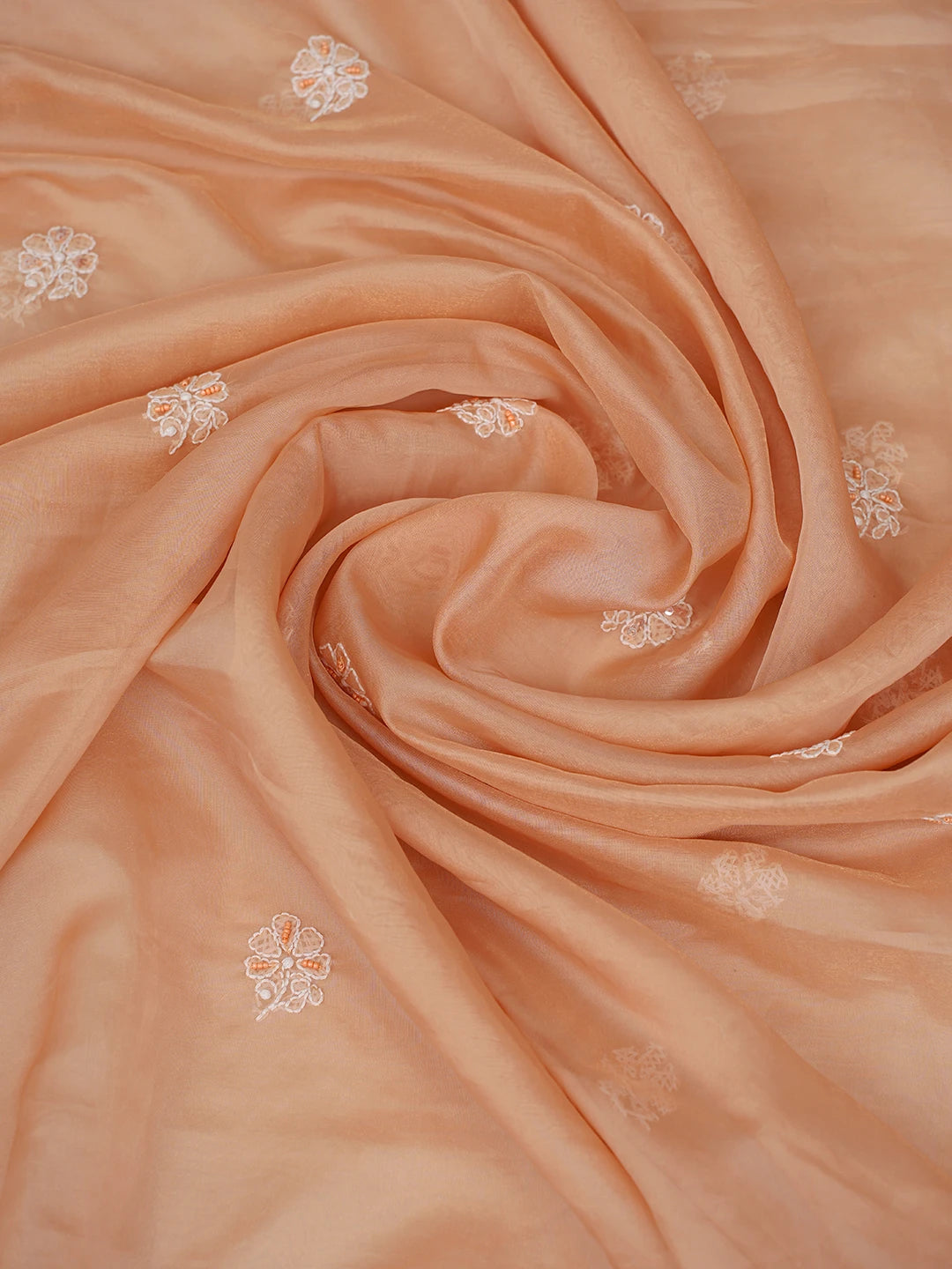 Ada Hand Embroidered Fresh Peach Organza Lucknowi Chikankari Unstitched Kurta Dupatta Set With Sequinned Work 01A737544