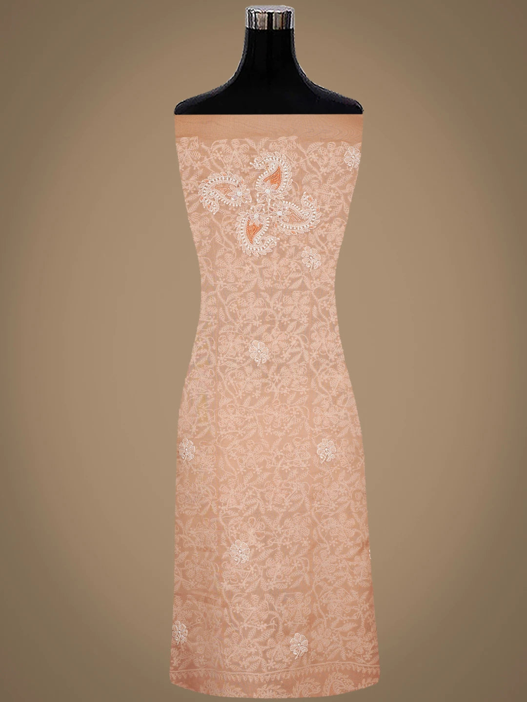 Ada Hand Embroidered Fresh Peach Organza Lucknowi Chikankari Unstitched Kurta Dupatta Set With Sequinned Work 01A737544