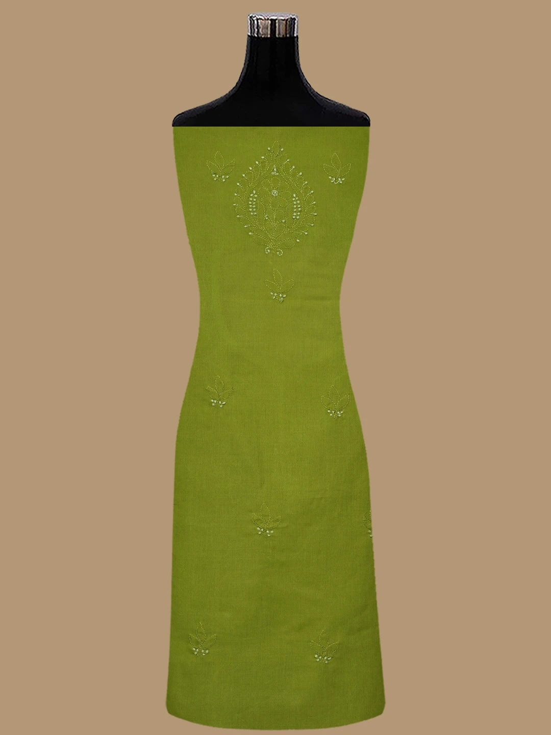 Ada Hand Embroidered Army Green Cotton Lucknowi Chikankari Unstitched Suit Piece 01A856552