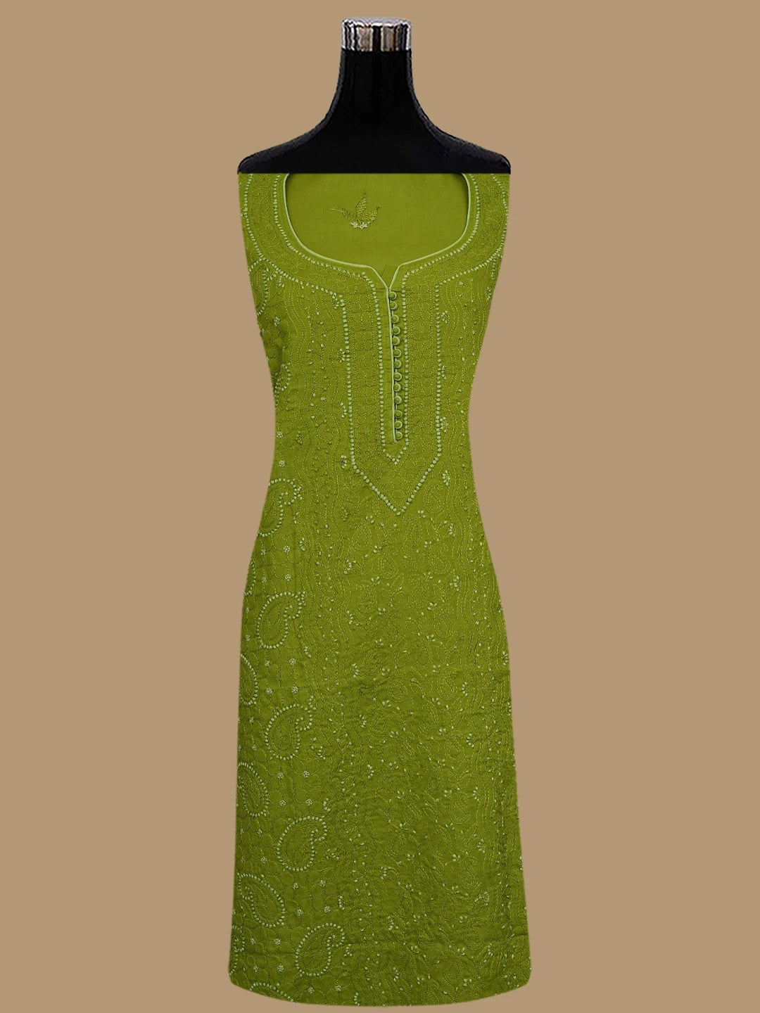 Ada Hand Embroidered Army Green Cotton Lucknowi Chikankari Unstitched Suit Piece 01A856552