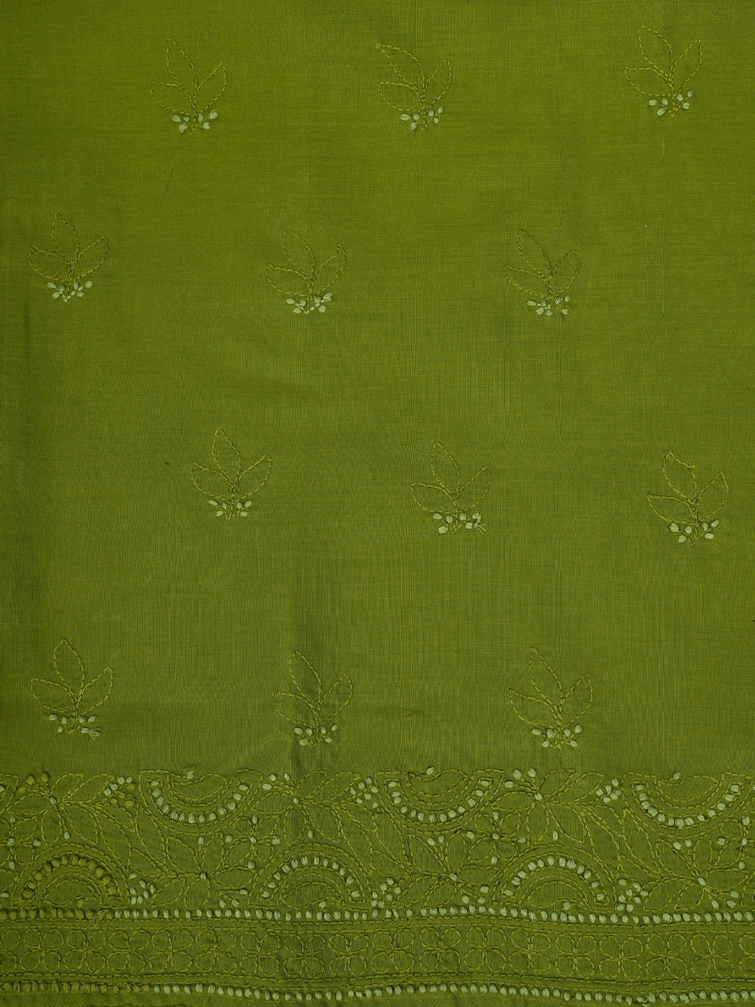 Ada Hand Embroidered Army Green Cotton Lucknowi Chikankari Unstitched Suit Piece 01A856552