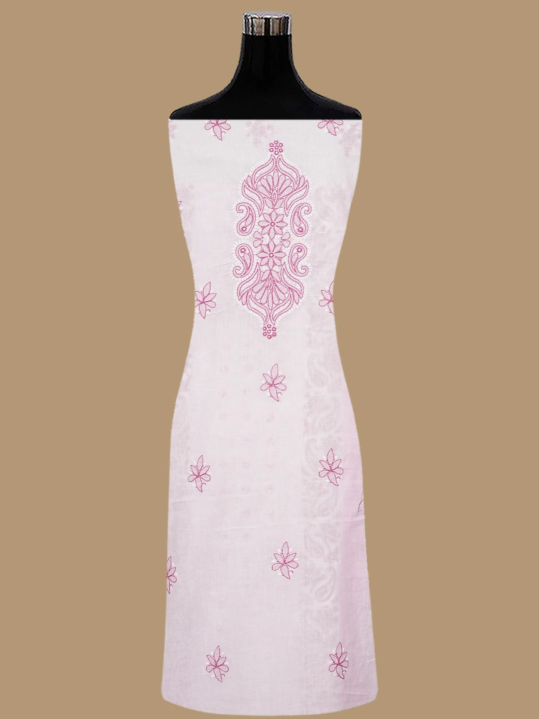 Ada Hand Embroidered White Cotton Lucknowi Chikankari Unstitched Suit Piece 01A845315