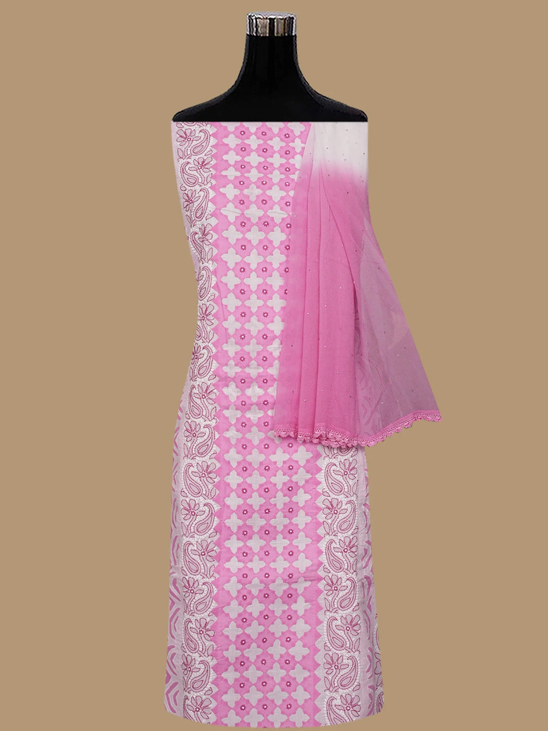 Ada Hand Embroidered White Cotton Lucknowi Chikankari Unstitched Suit Piece 01A845315