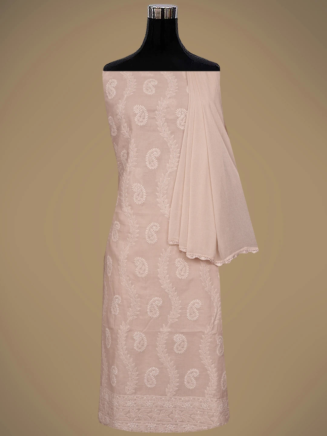 Ada Hand Embroidered Dusty Peach Cotton Lucknowi Chikankari Unstitched Suit Piece 01A861471