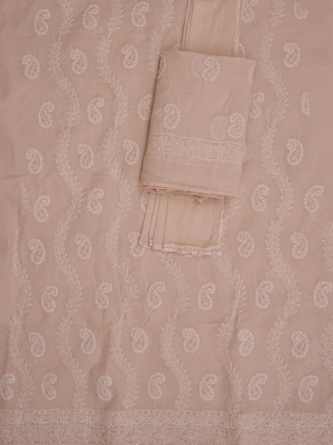 Ada Hand Embroidered Dusty Peach Cotton Lucknowi Chikankari Unstitched Suit Piece 01A861471