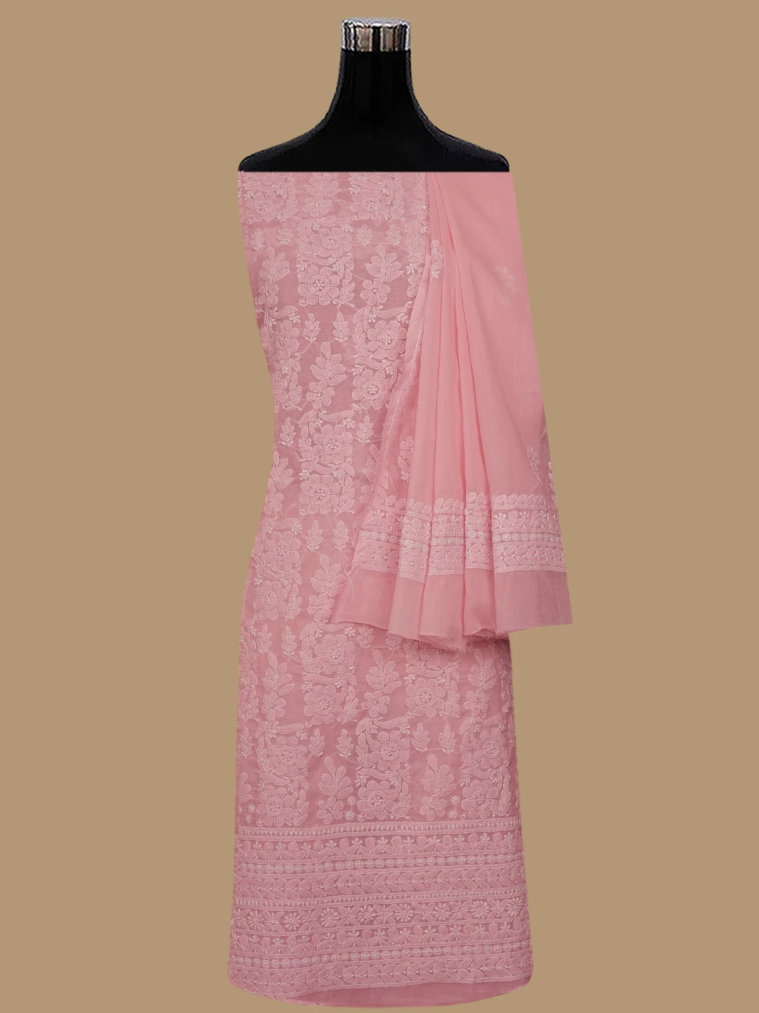 Ada Hand Embroidered Pink Cotton Lucknowi Chikankari Unstitched Suit Piece 01A764939
