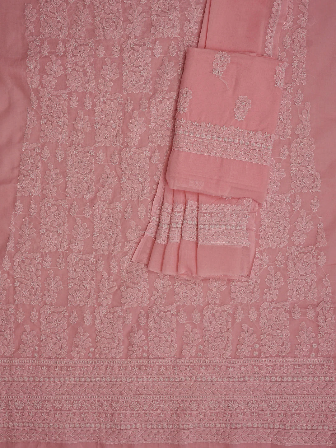 Ada Hand Embroidered Pink Cotton Lucknowi Chikankari Unstitched Suit Piece 01A764939
