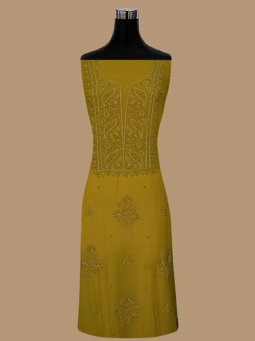 Ada Hand Embroidered Mustard Viscose Georgette Lucknowi Chikankari Unstitched Kurta Dupatta Set With Cutdana Work 01A771715