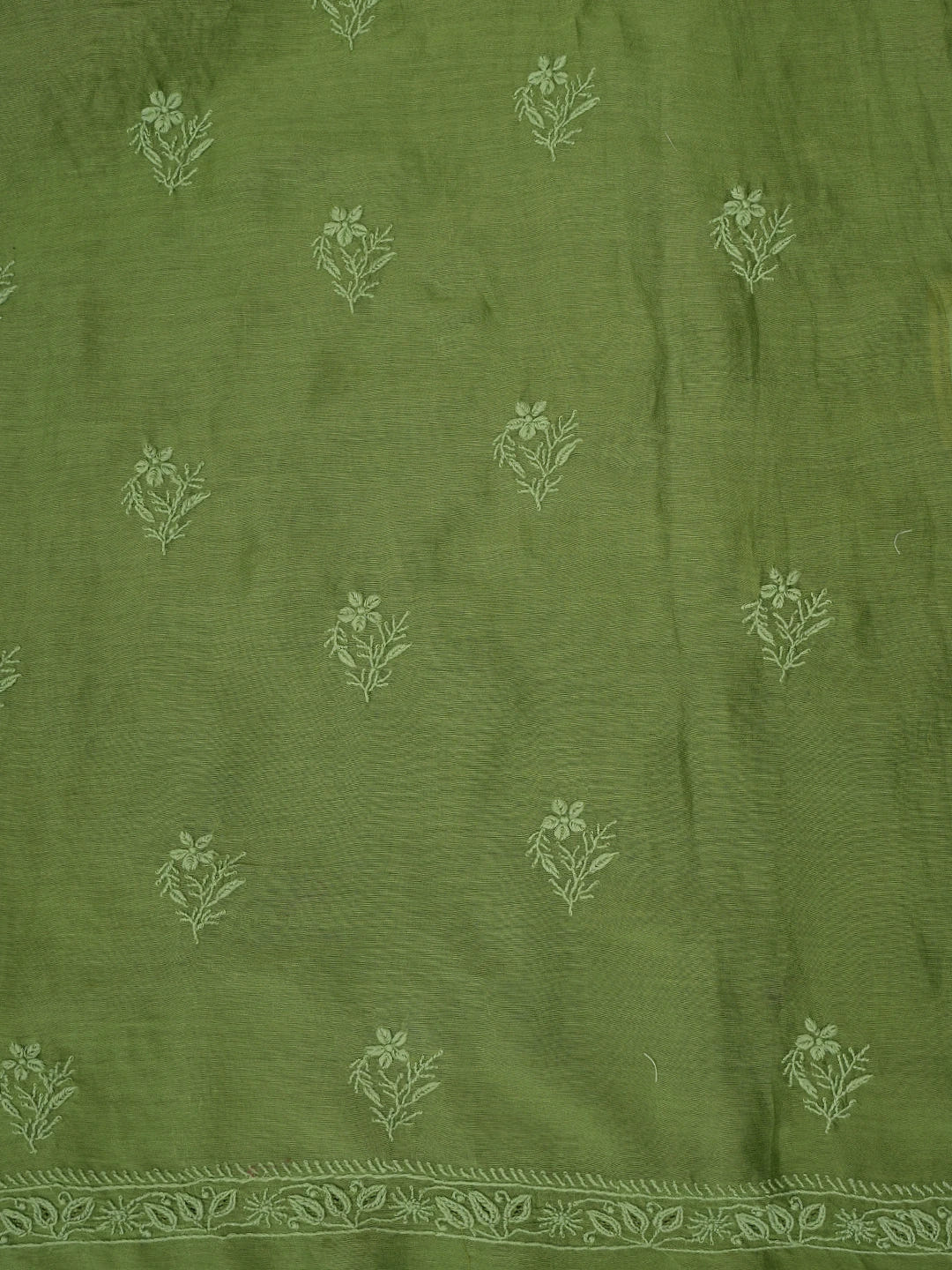 Ada Hand Embroidered Green Chanderi Lucknowi Chikankari Unstitched Kurta Dupatta Set 01A837343