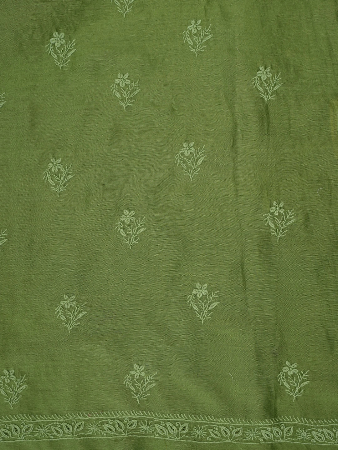 Ada Hand Embroidered Green Chanderi Lucknowi Chikankari Unstitched Kurta Dupatta Set 01A837343