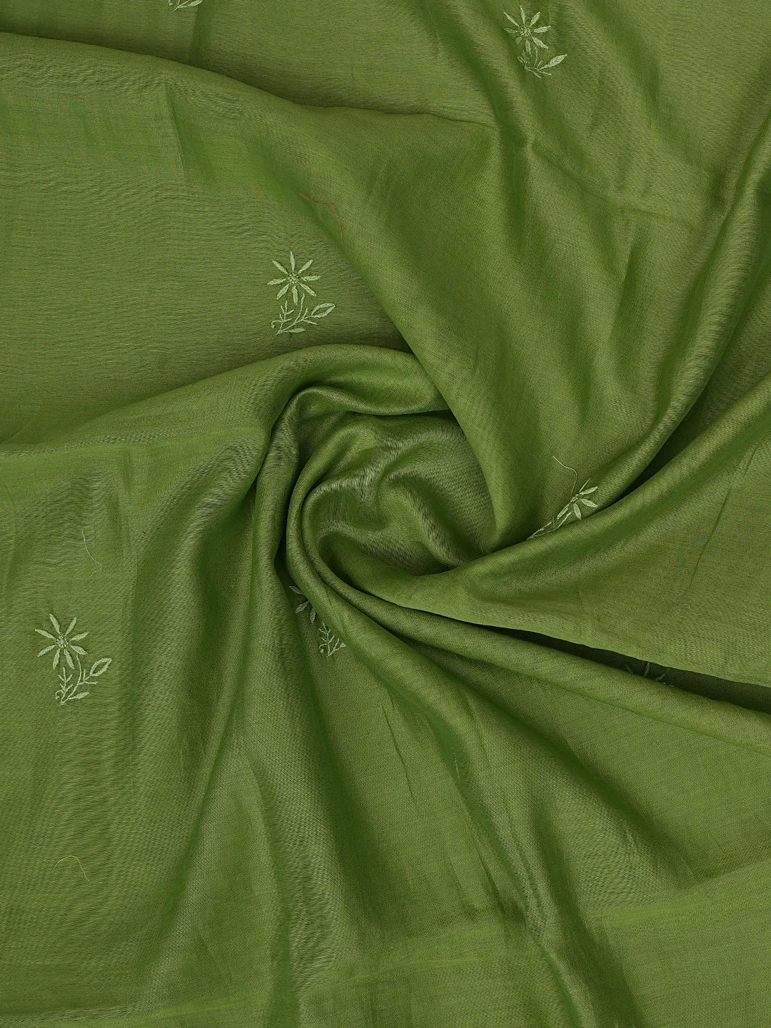 Ada Hand Embroidered Green Chanderi Lucknowi Chikankari Unstitched Kurta Dupatta Set 01A837343