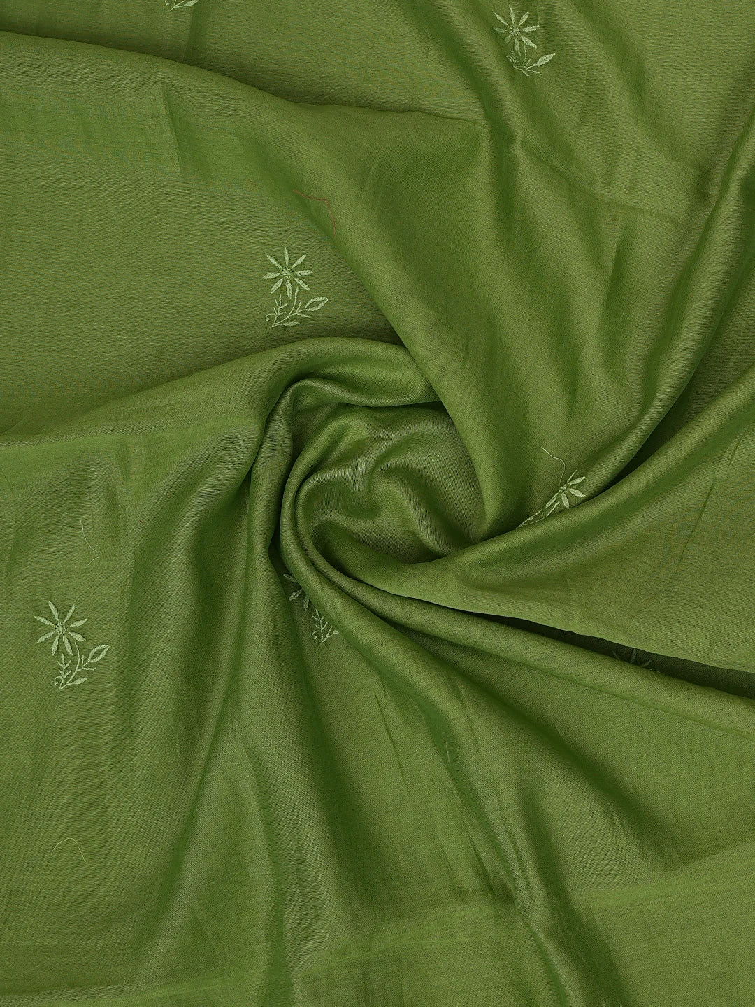 Ada Hand Embroidered Green Chanderi Lucknowi Chikankari Unstitched Kurta Dupatta Set 01A837343