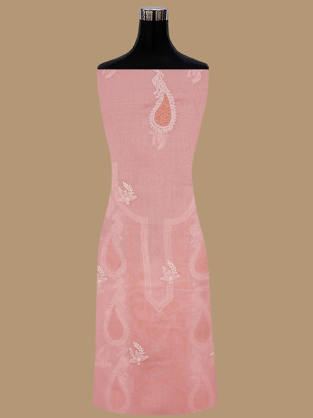 Ada Hand Embroidered Peach Cotton Lucknowi Chikankari Unstitched Suit Piece 01A844044